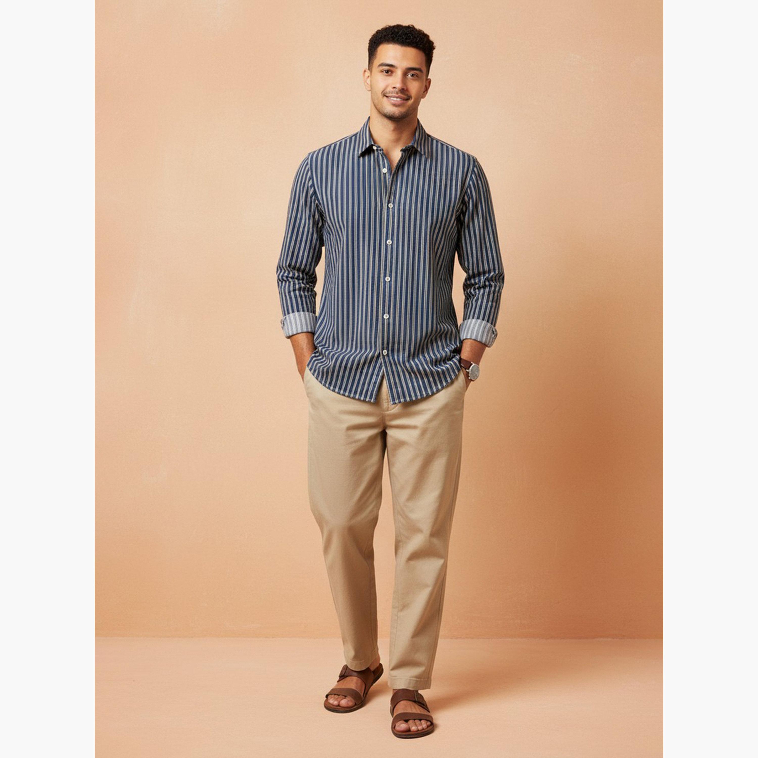 قميص قطن مخطط بقصة عادية للرجال-men-clothing-shirts-image-4
