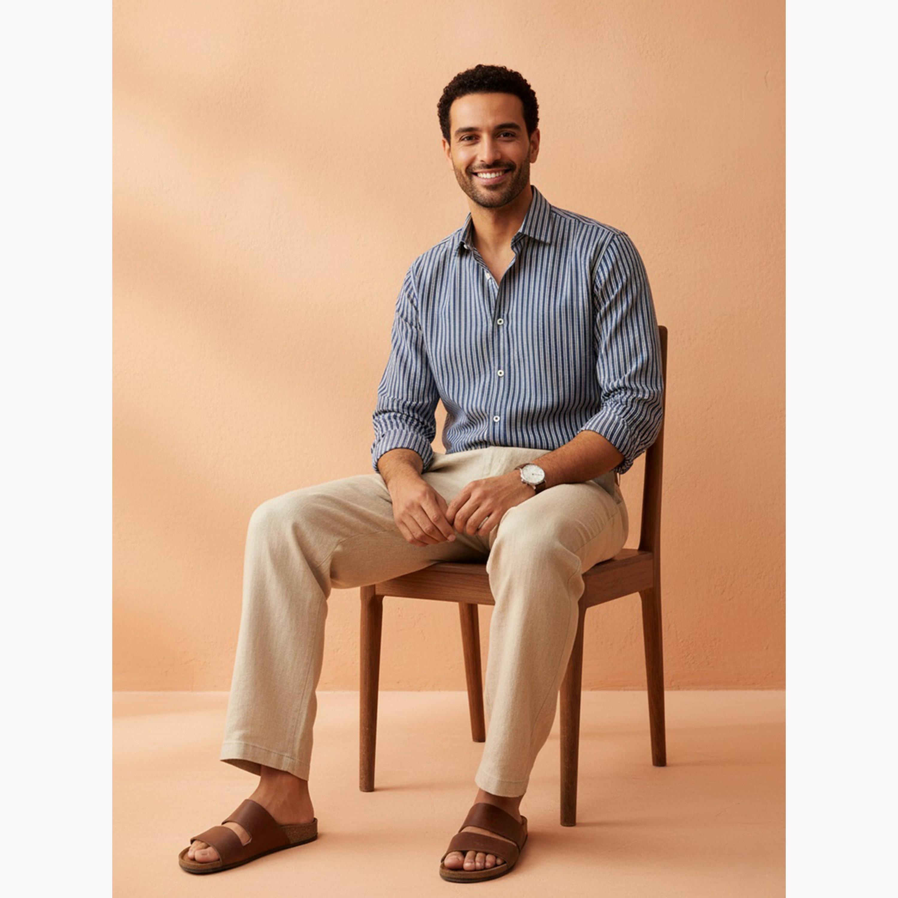 قميص قطن مخطط بقصة عادية للرجال-men-clothing-shirts-image-5