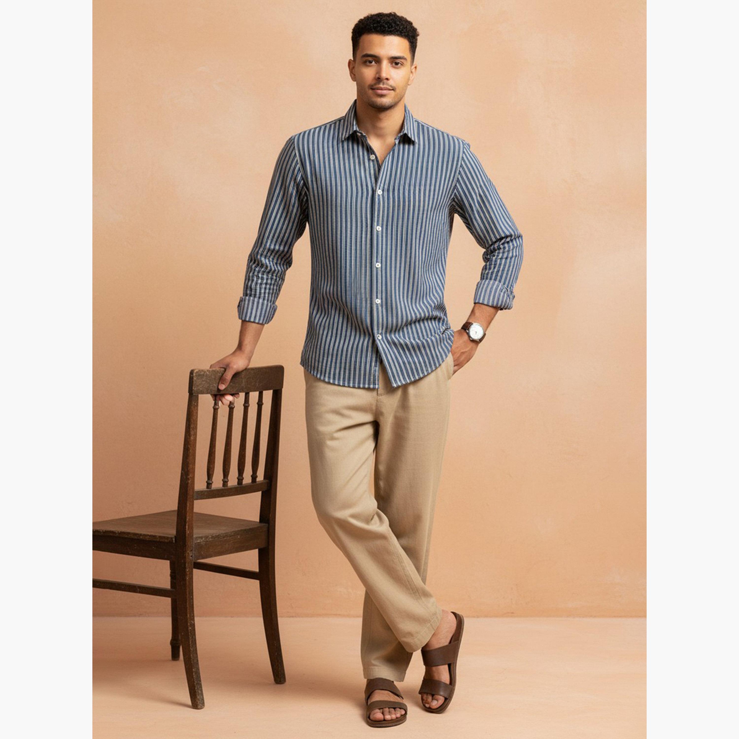 قميص قطن مخطط بقصة عادية للرجال-men-clothing-shirts-image-6