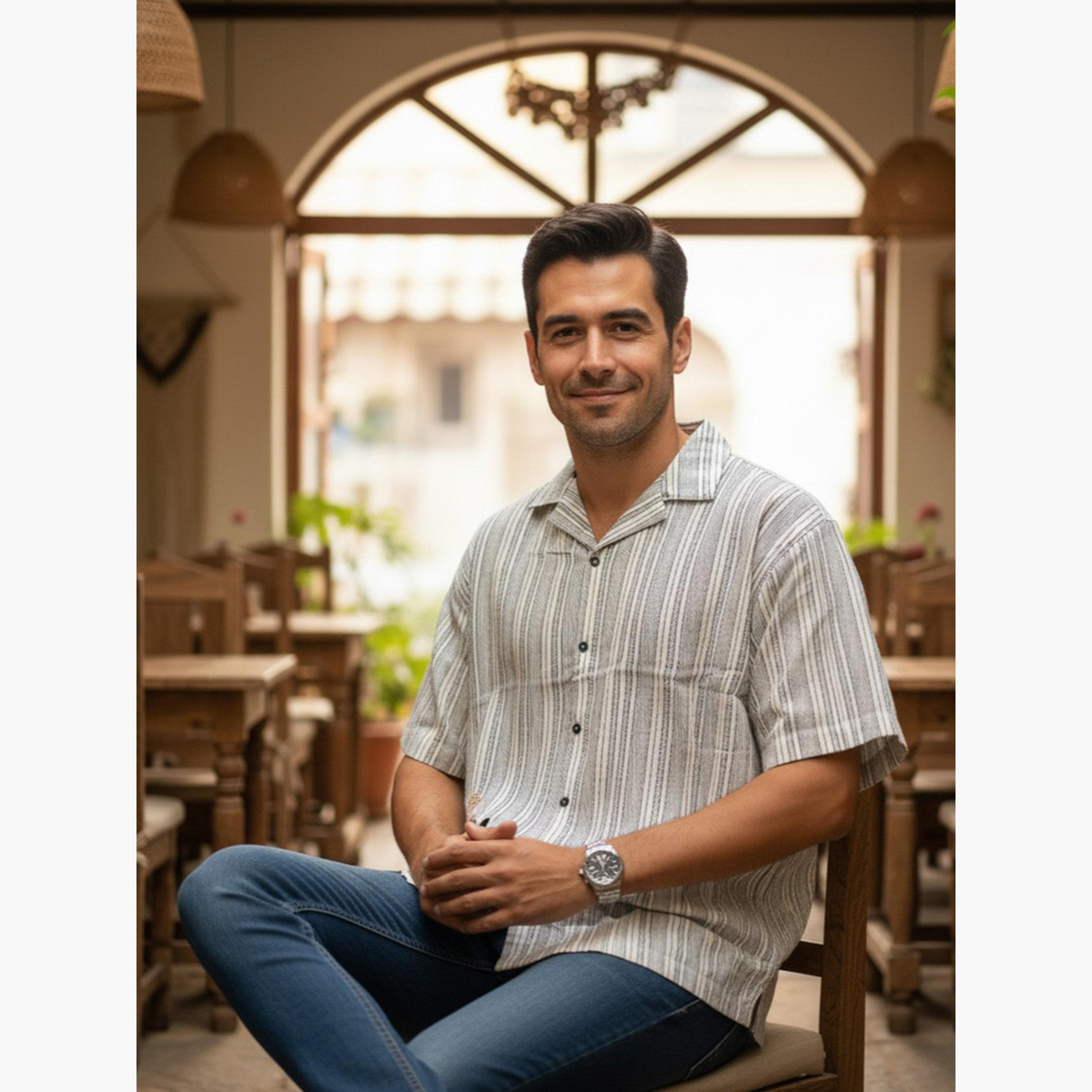 قميص قطن مخطط بقصة مريحة للرجال-men-clothing-shirts-image-5