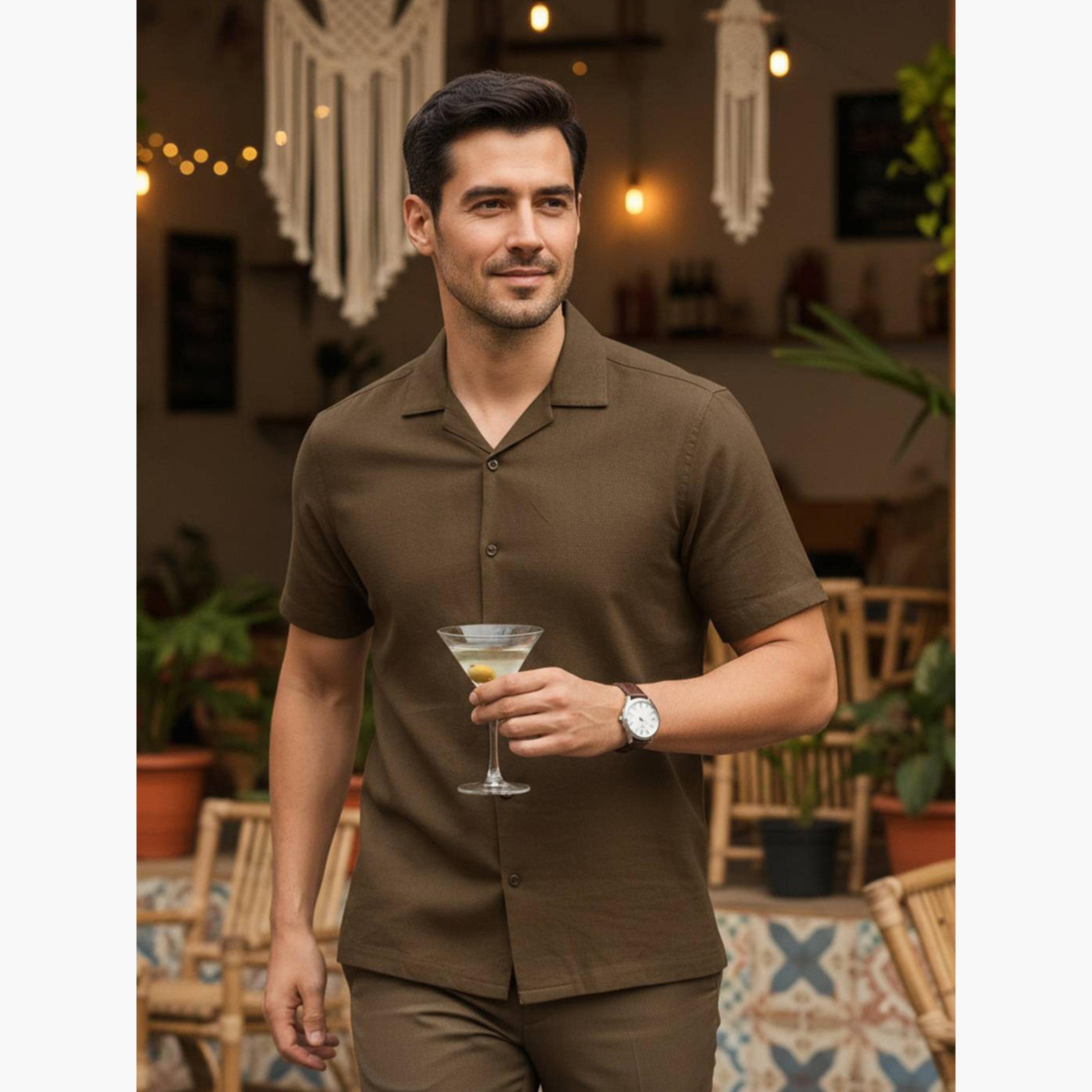 قميص قطن سادة بقصة مريحة للرجال-men-clothing-shirts-image-2