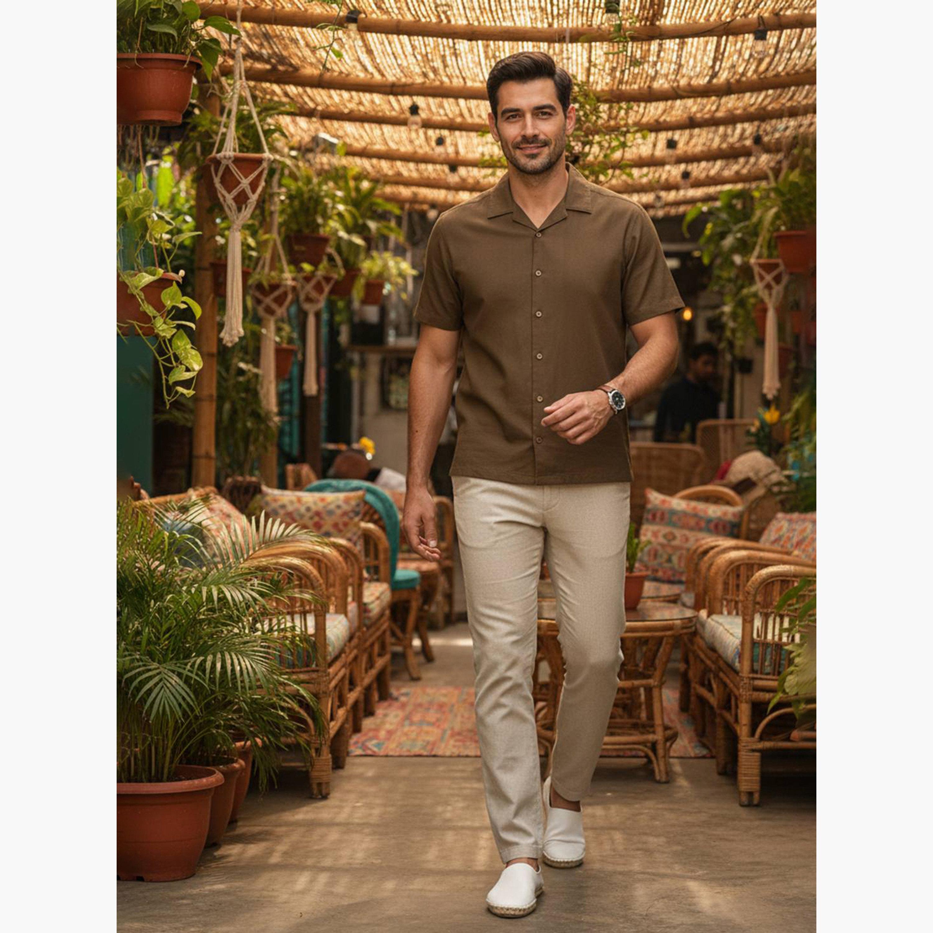 قميص قطن سادة بقصة مريحة للرجال-men-clothing-shirts-image-5