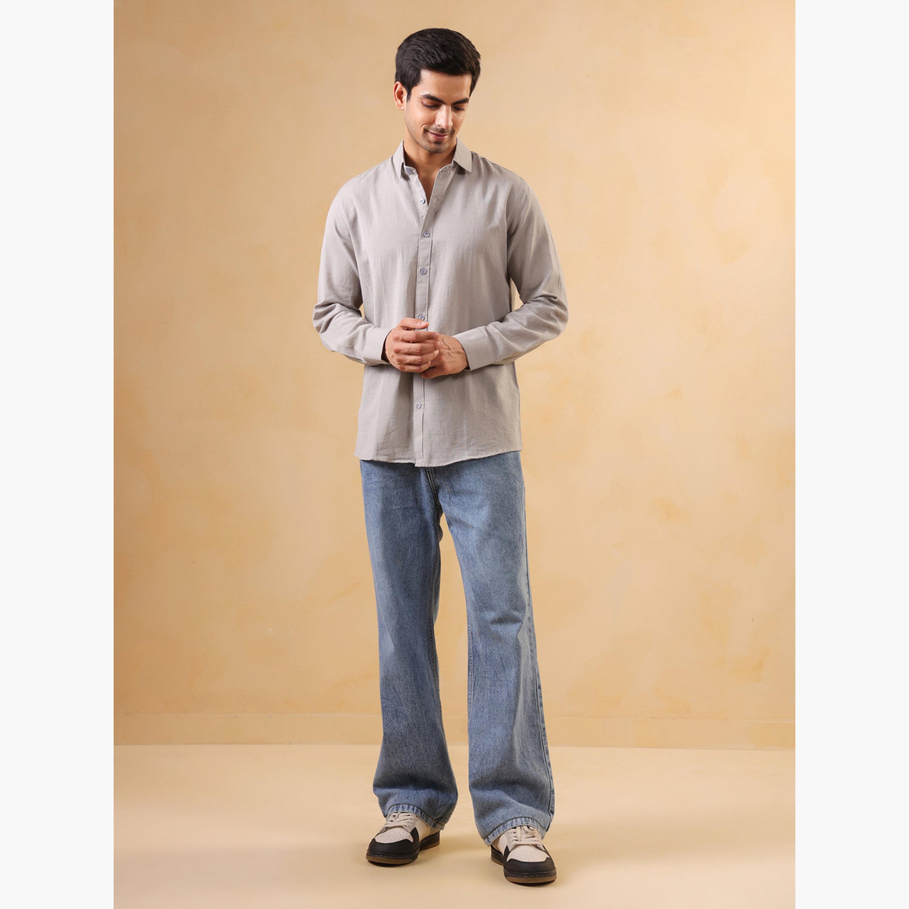 قميص قطن سادة بقصة مريحة للرجال-men-clothing-shirts-image-6