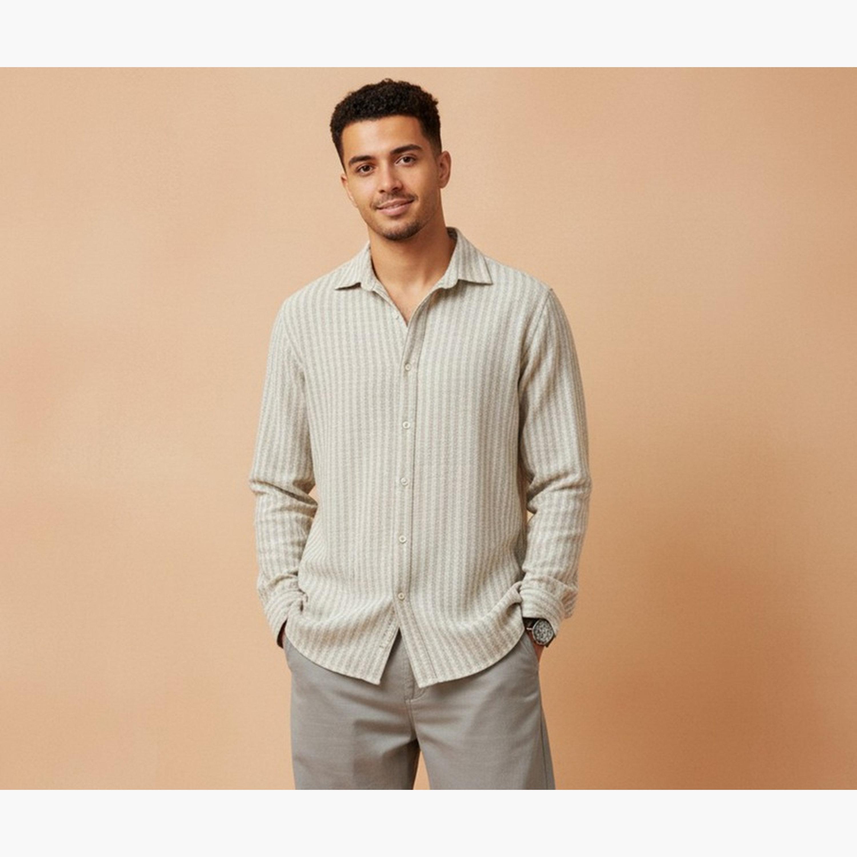 قميص مخطط بقصة عادية للرجال-men-clothing-shirts-image-1