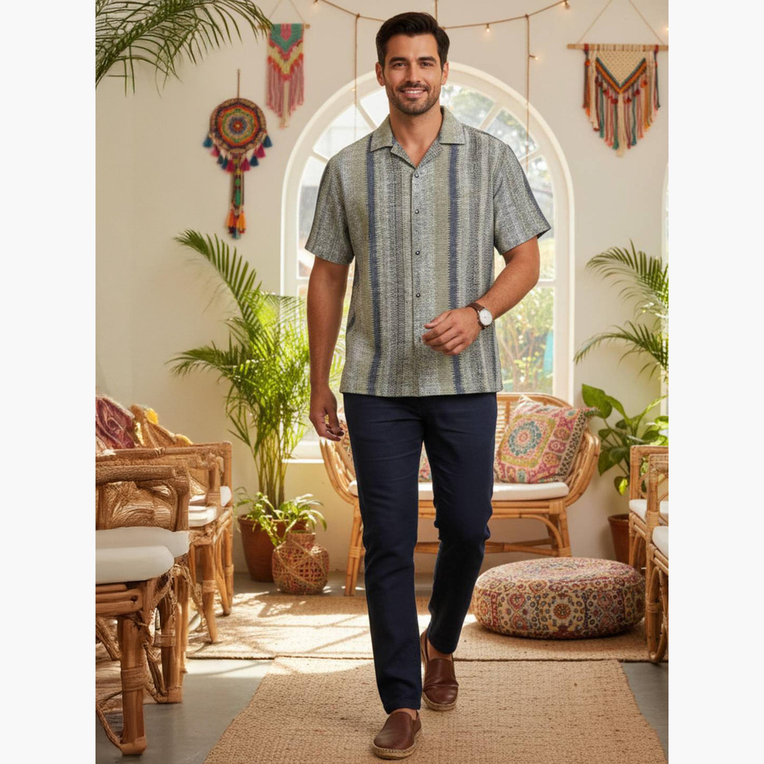 قميص قطن مخطط بقصة عادية للرجال-men-clothing-shirts-image-4