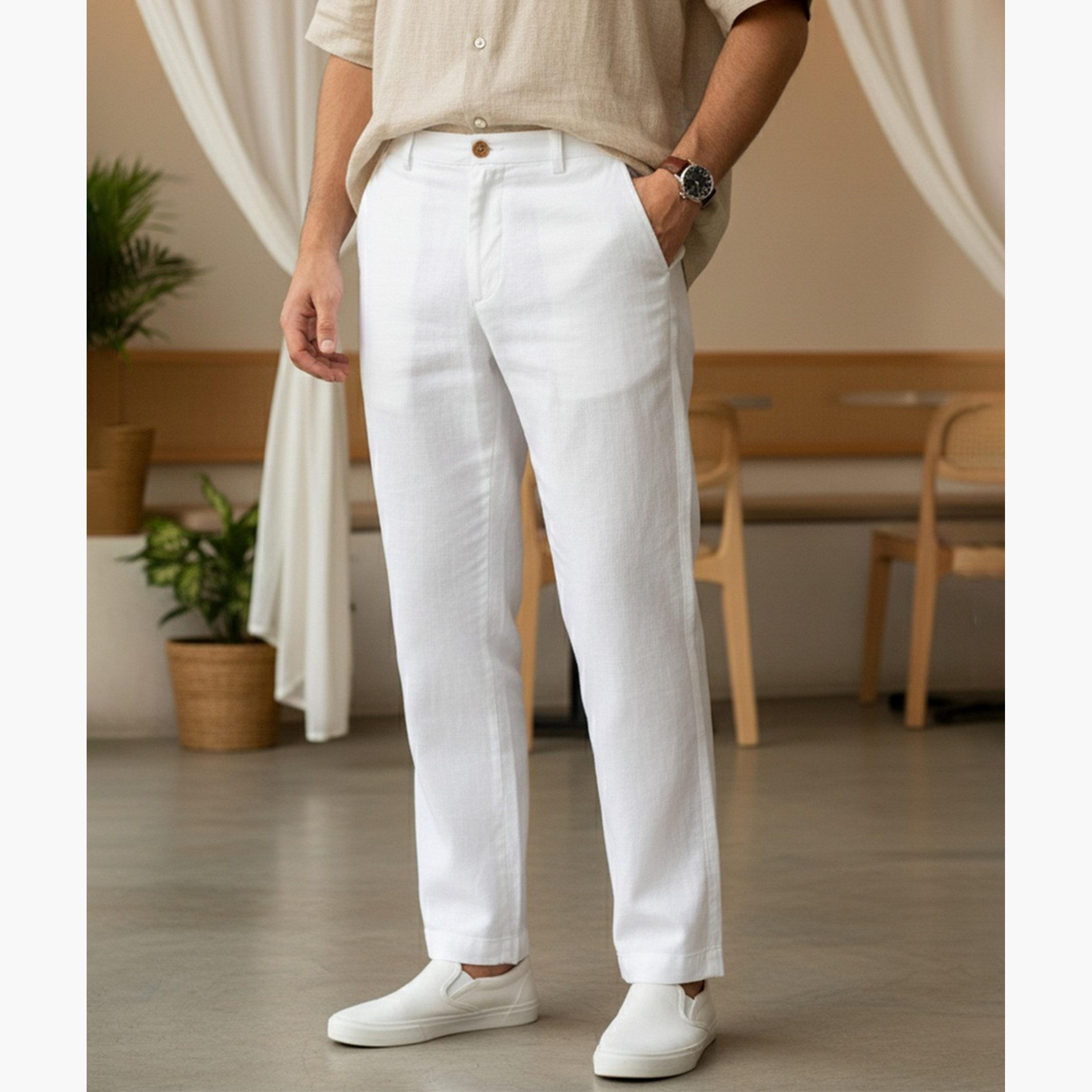 بنطال قطن بقصة عادية للرجال-men-clothing-bottoms-trousersandchinos-trousers-image-1