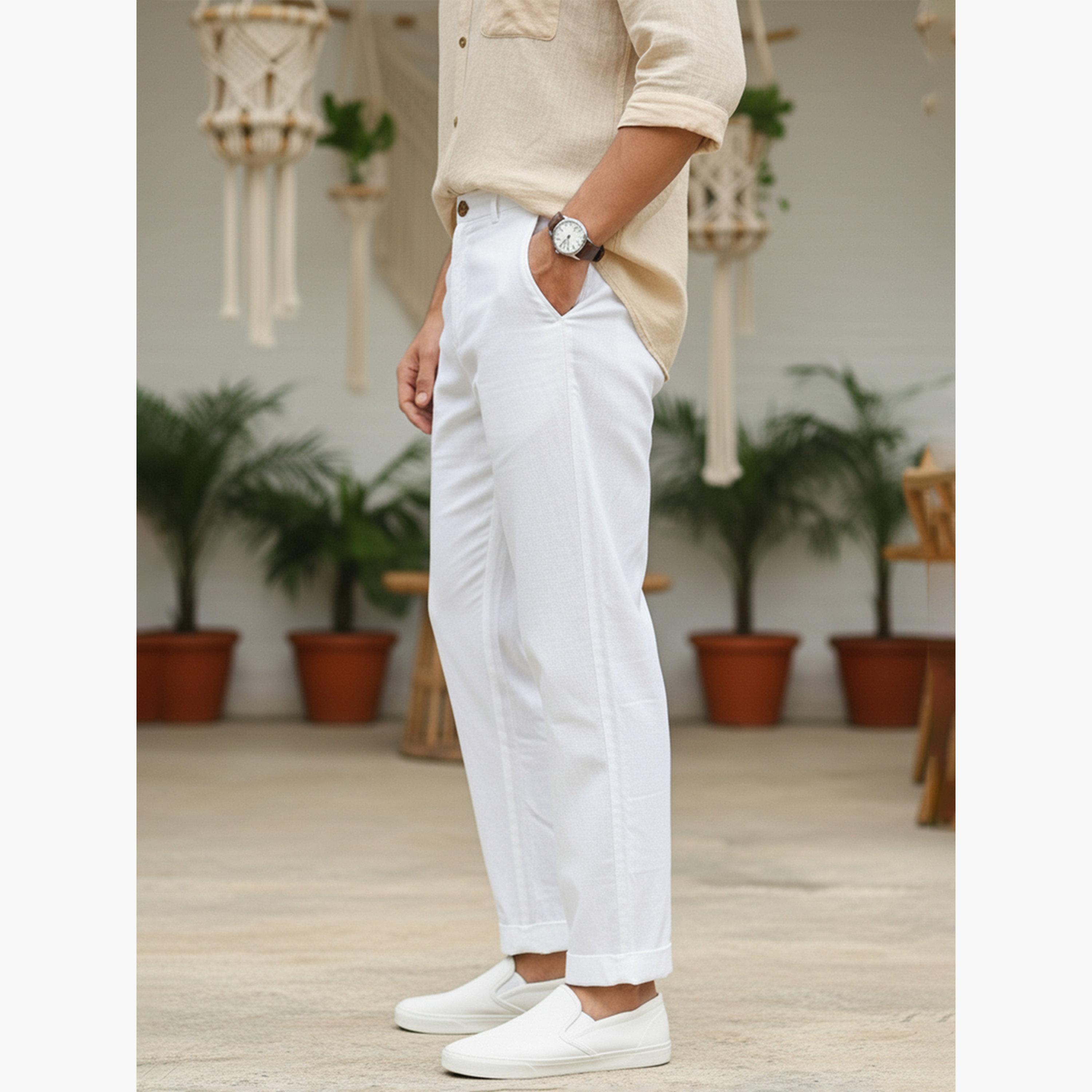 بنطال قطن بقصة عادية للرجال-men-clothing-bottoms-trousersandchinos-trousers-image-2