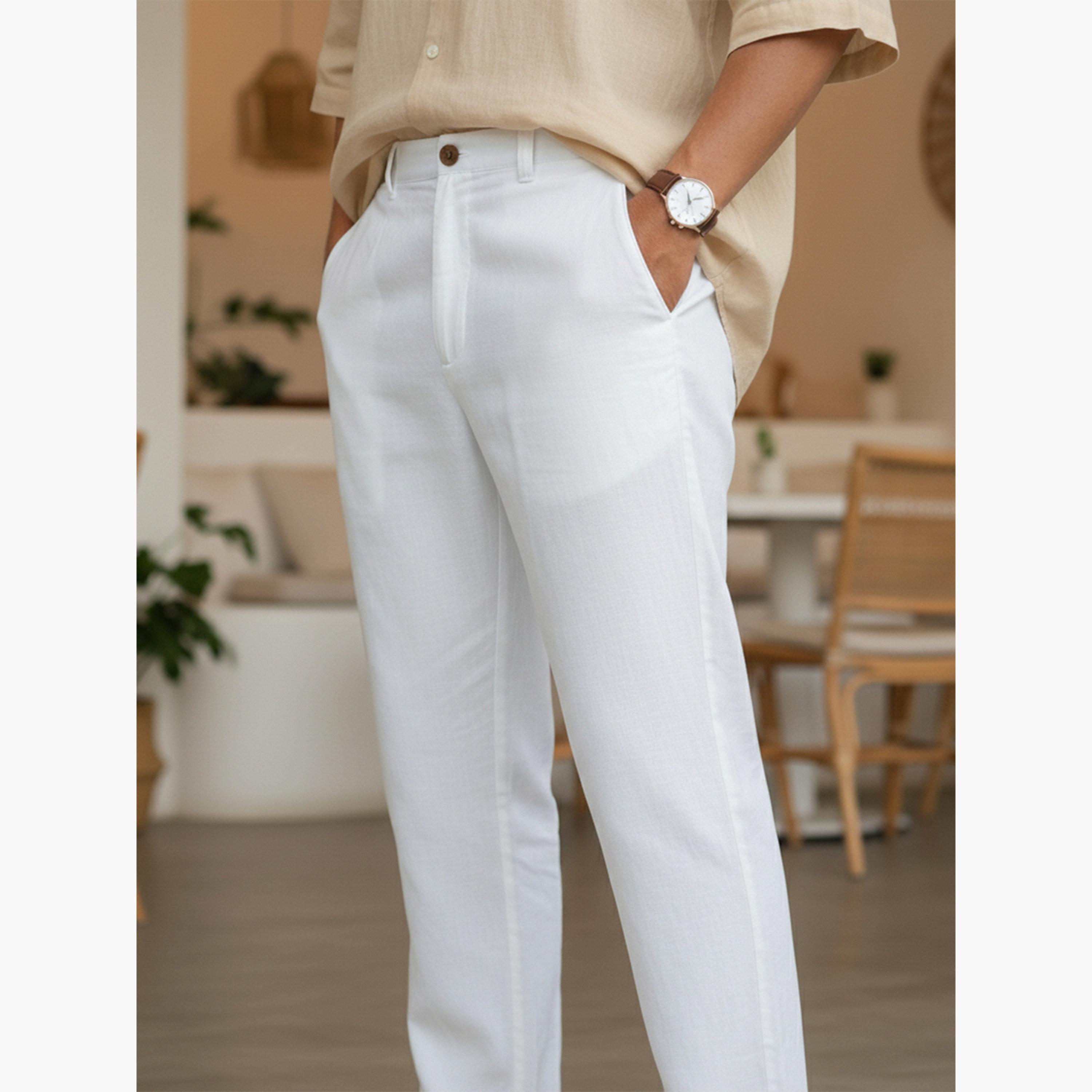 بنطال قطن بقصة عادية للرجال-men-clothing-bottoms-trousersandchinos-trousers-image-4