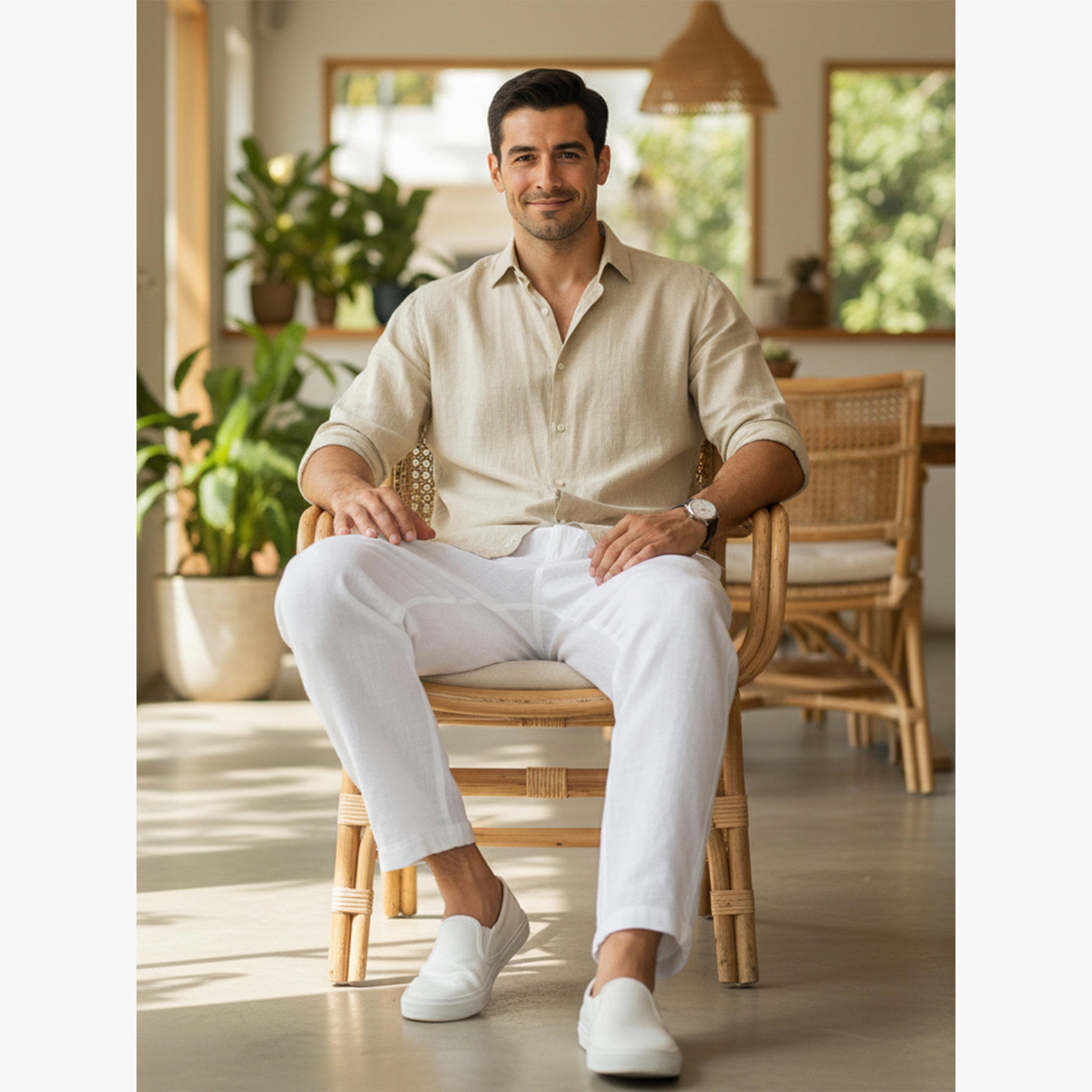بنطال قطن بقصة عادية للرجال-men-clothing-bottoms-trousersandchinos-trousers-image-6