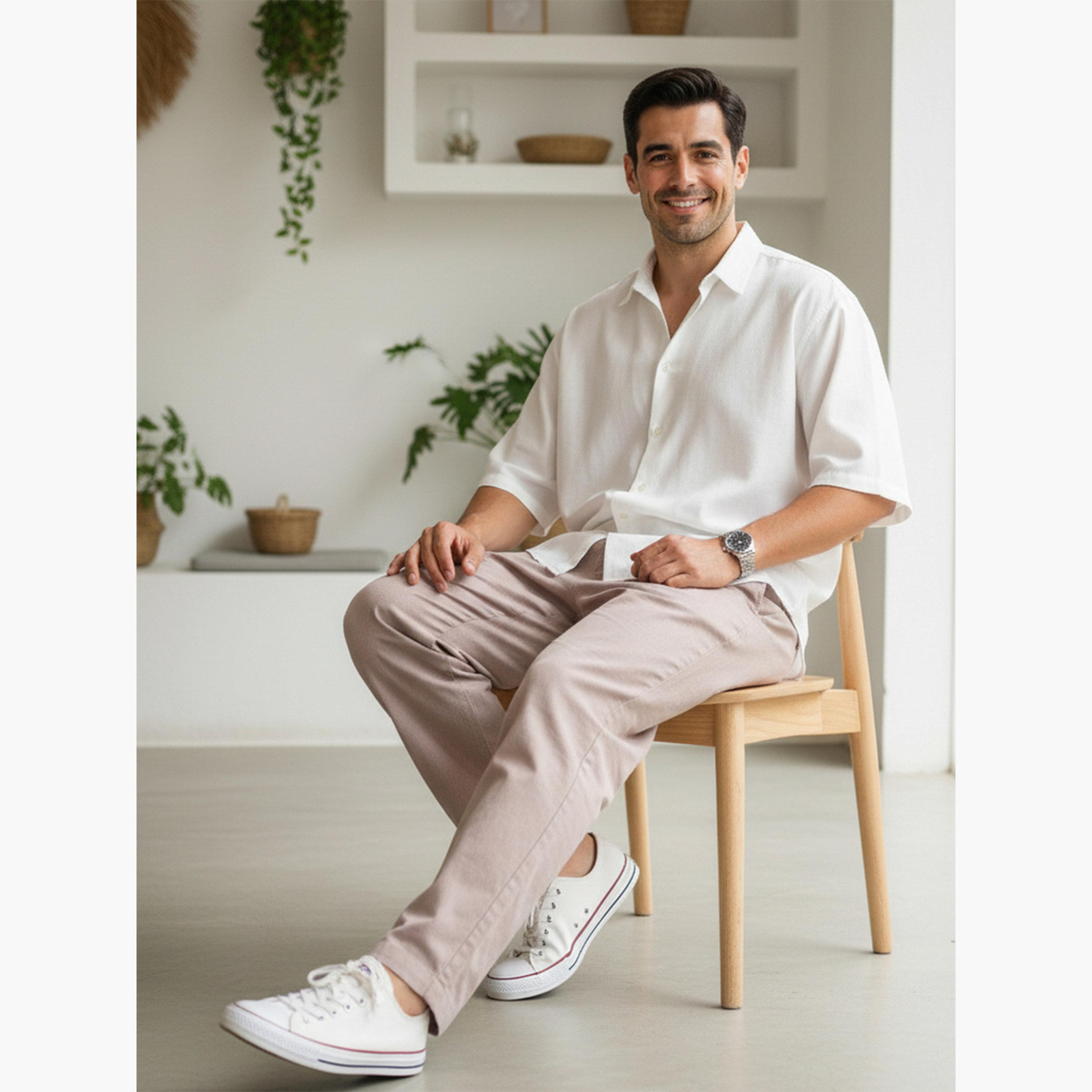 بنطال قطن بقصة عادية للرجال-men-clothing-bottoms-trousersandchinos-trousers-image-6