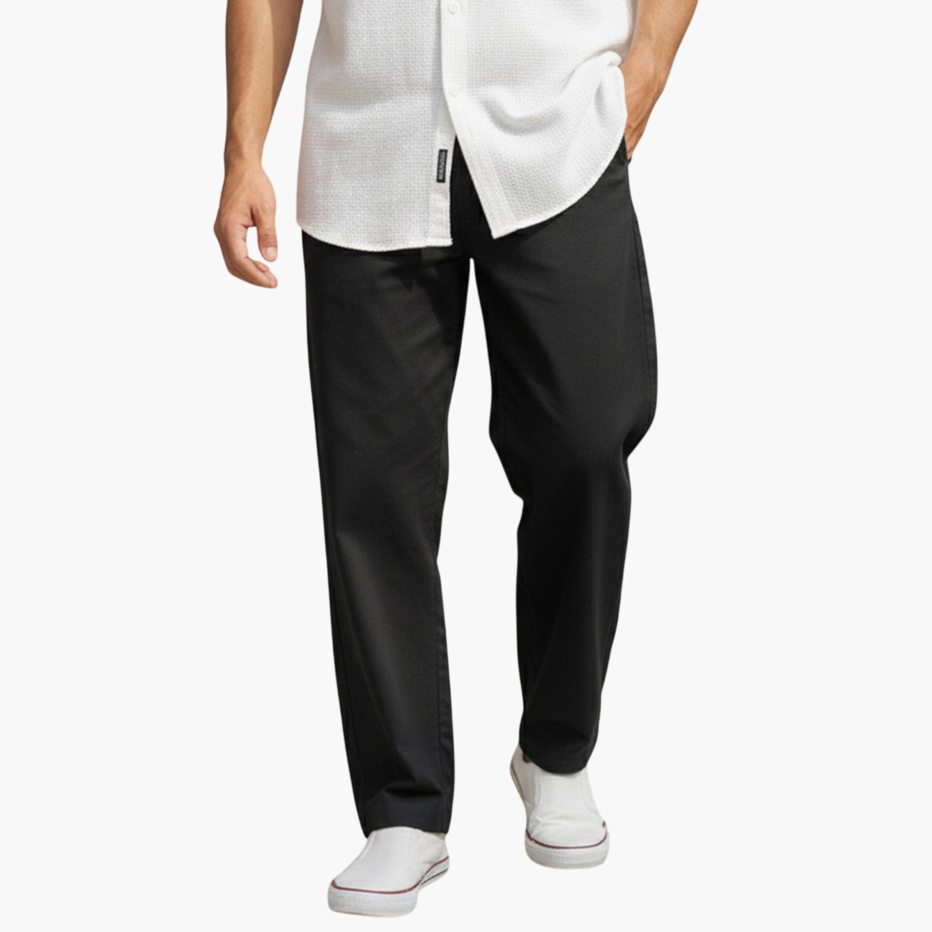 بنطال قطن بقصة عادية للرجال-men-clothing-bottoms-trousersandchinos-trousers-image-1