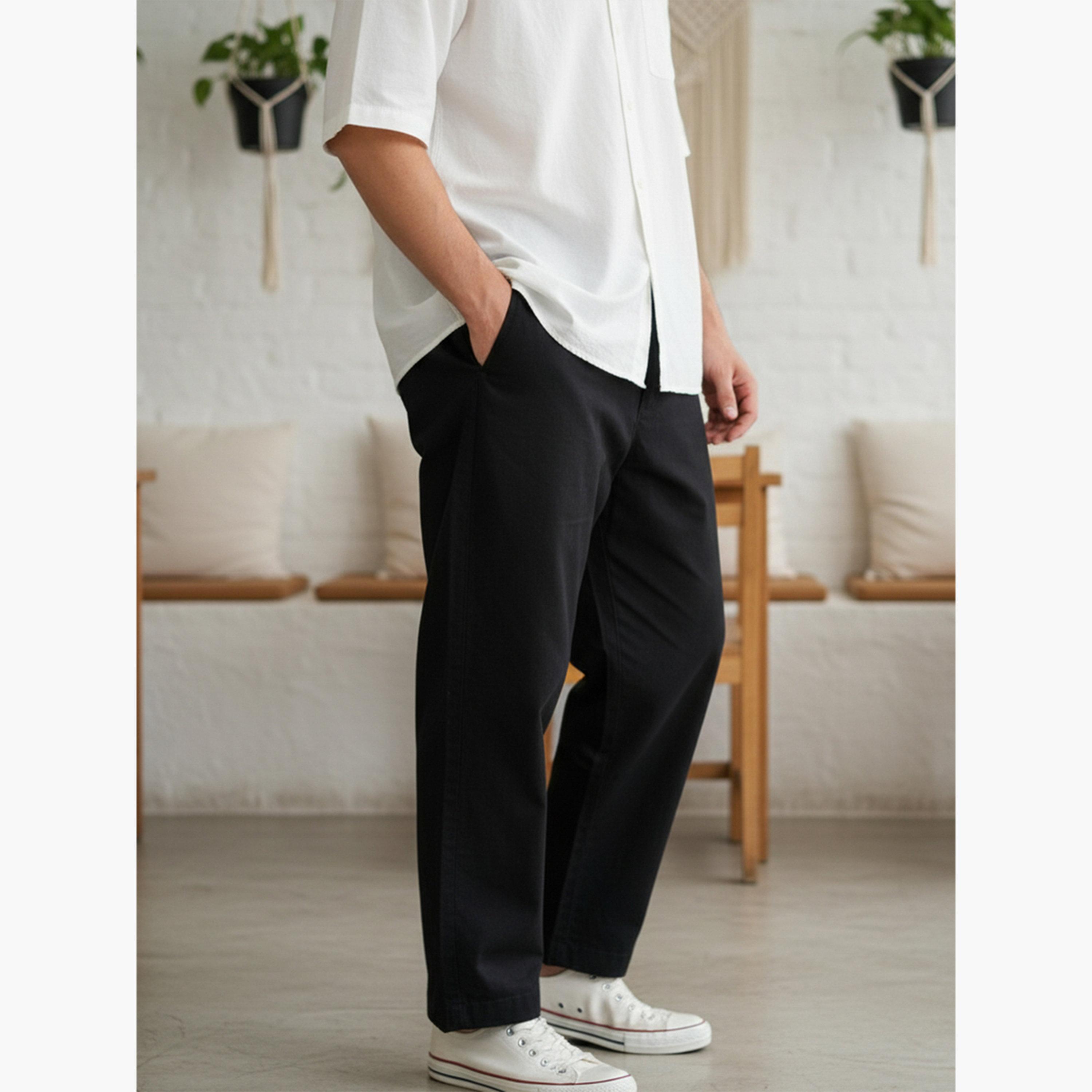 بنطال قطن بقصة عادية للرجال-men-clothing-bottoms-trousersandchinos-trousers-image-2
