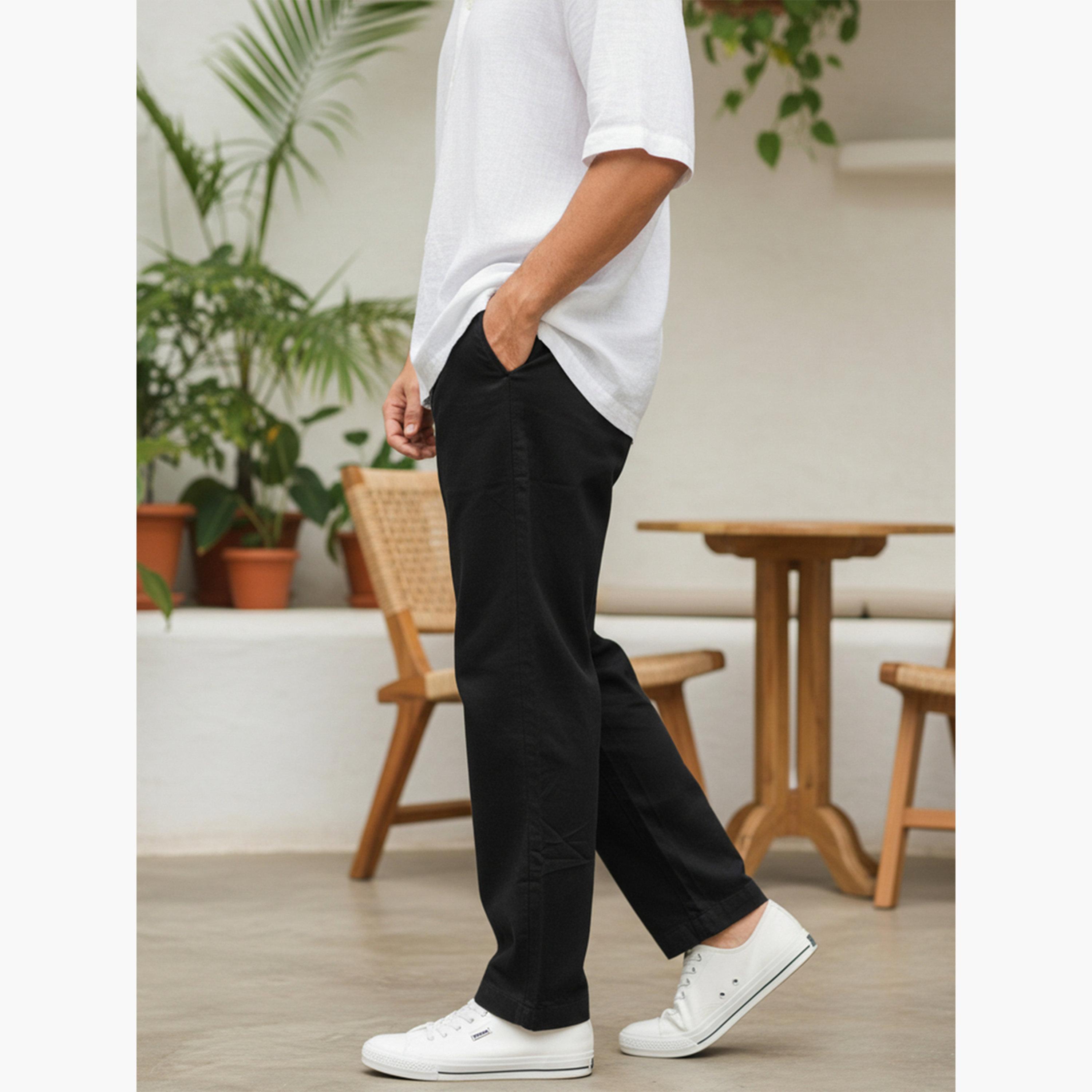 بنطال قطن بقصة عادية للرجال-men-clothing-bottoms-trousersandchinos-trousers-image-4