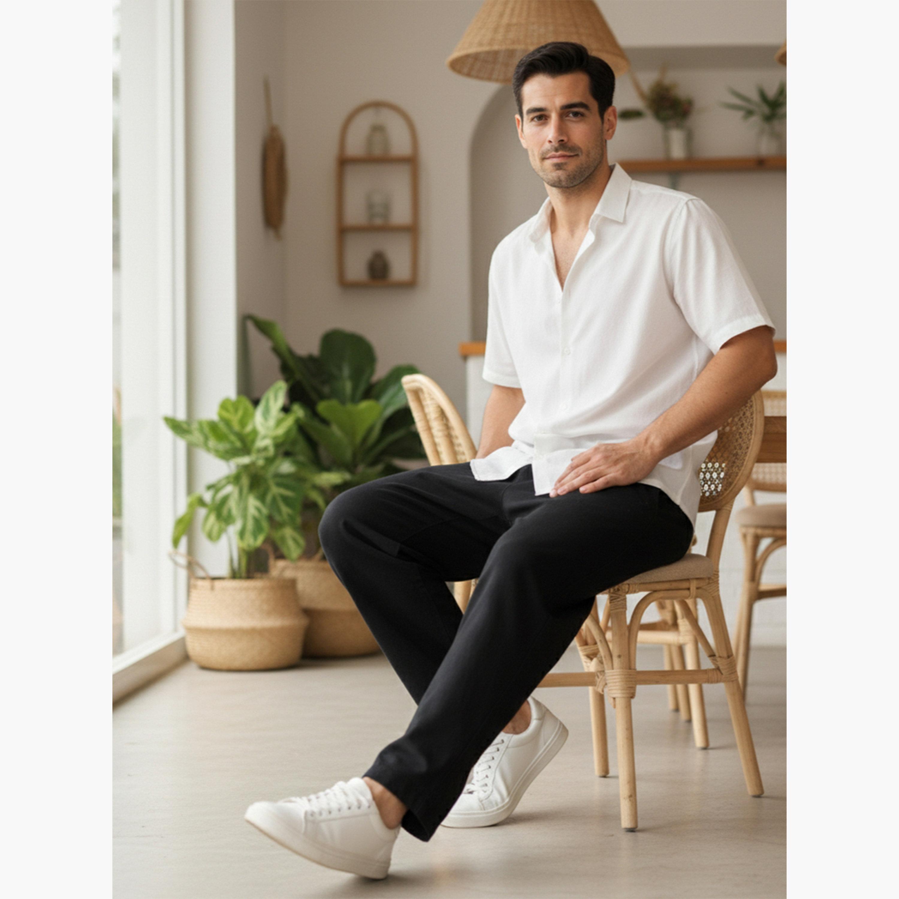 بنطال قطن بقصة عادية للرجال-men-clothing-bottoms-trousersandchinos-trousers-image-6
