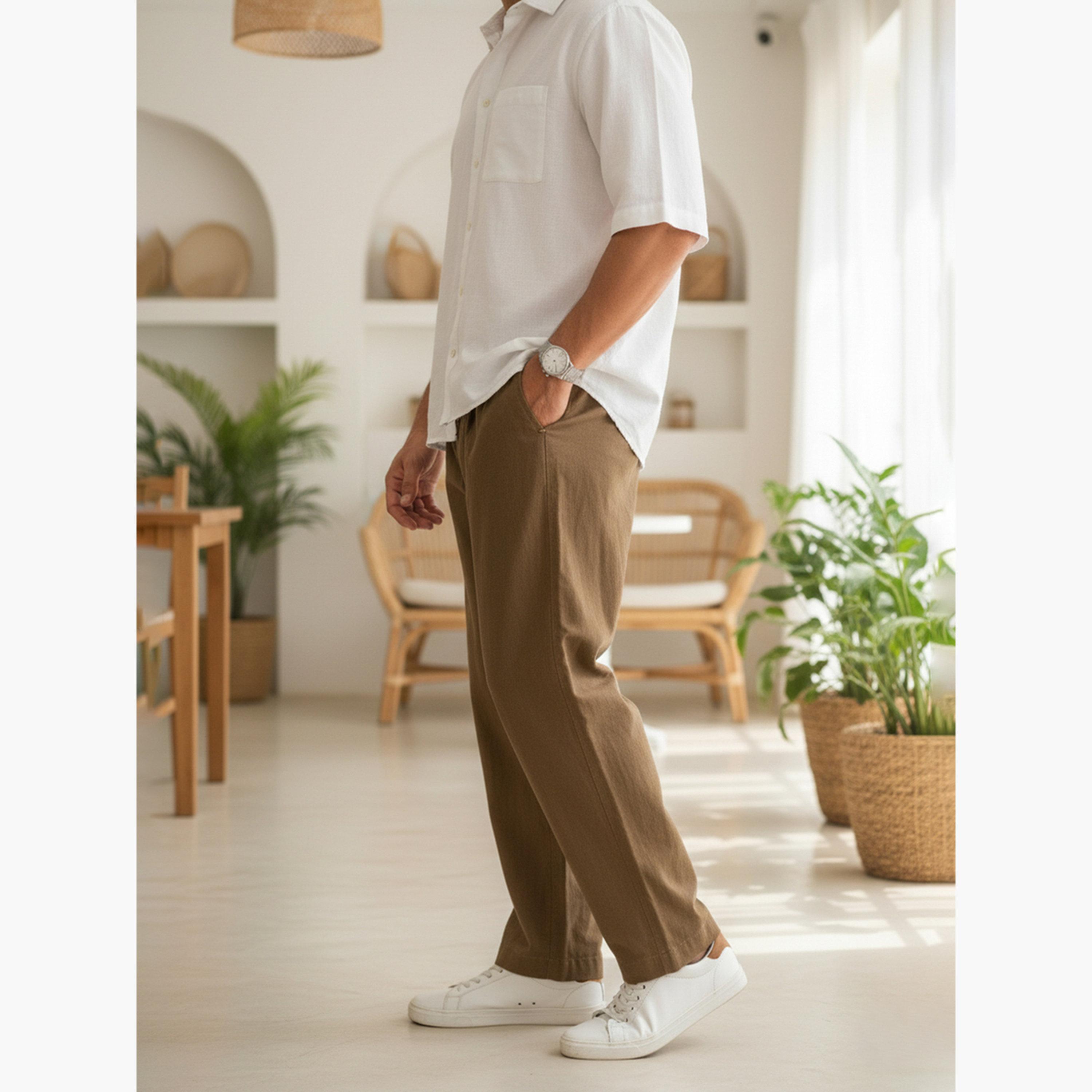 TRULOOM & X Styli Men Olive Regular Fit Cotton Flex Trousers-men-clothing-bottoms-trousersandchinos-trousers-image-2