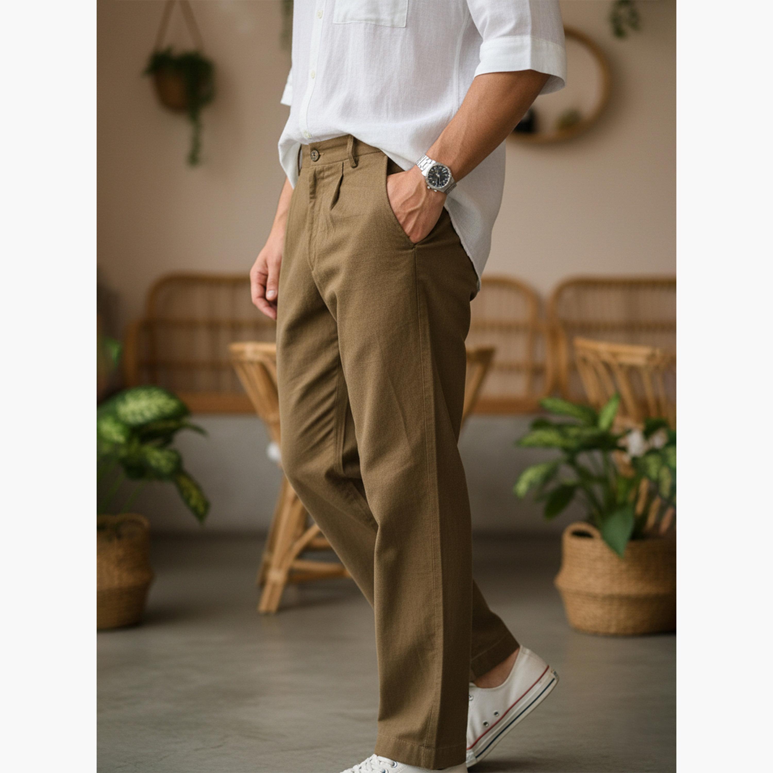 TRULOOM & X Styli Men Olive Regular Fit Cotton Flex Trousers-men-clothing-bottoms-trousersandchinos-trousers-image-4