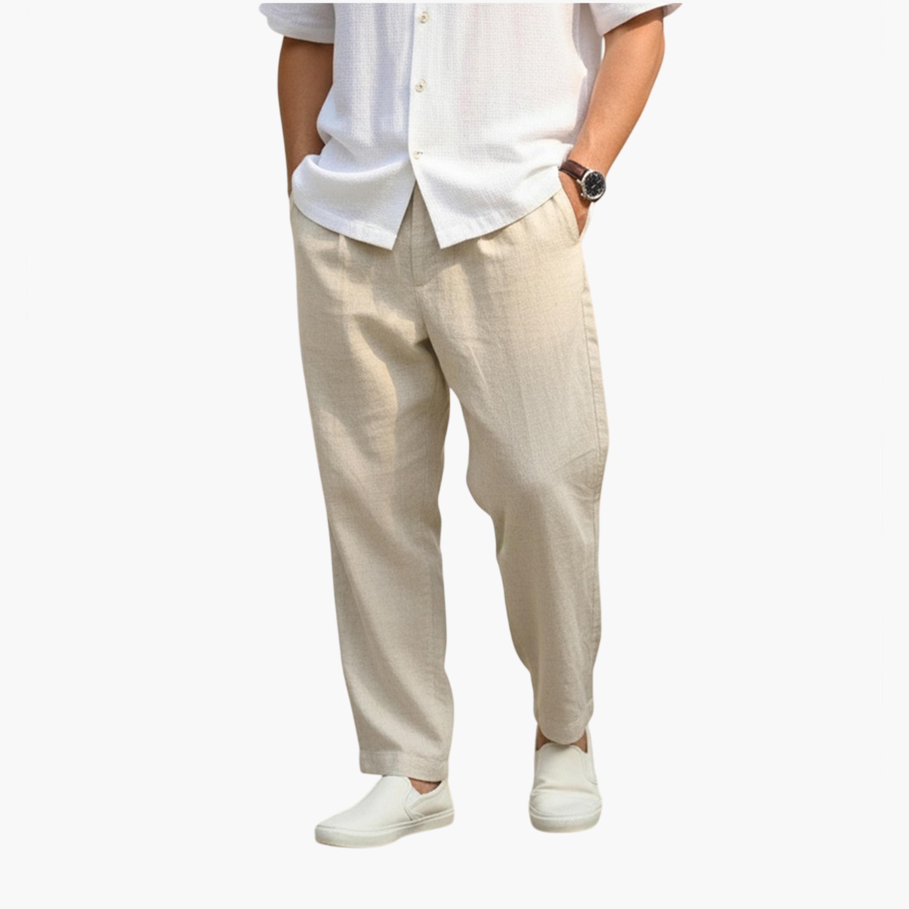 TRULOOM & X Styli Men Cream Regular Fit Cotton Flex Trousers-men-clothing-bottoms-trousersandchinos-trousers-image-1