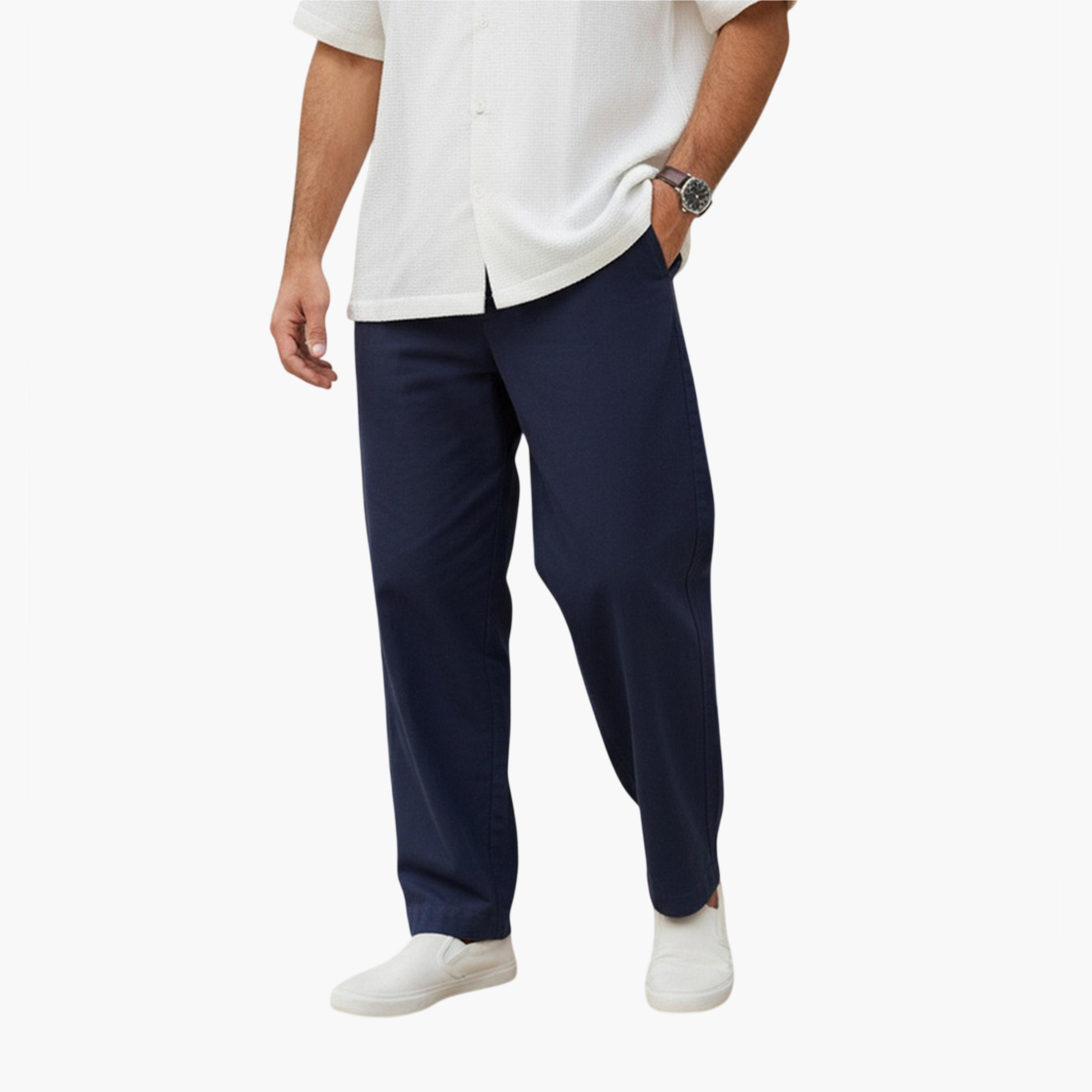 TRULOOM & X Styli Men Navy Regular Fit Cotton Flex Trousers-men-clothing-bottoms-trousersandchinos-trousers-image-1
