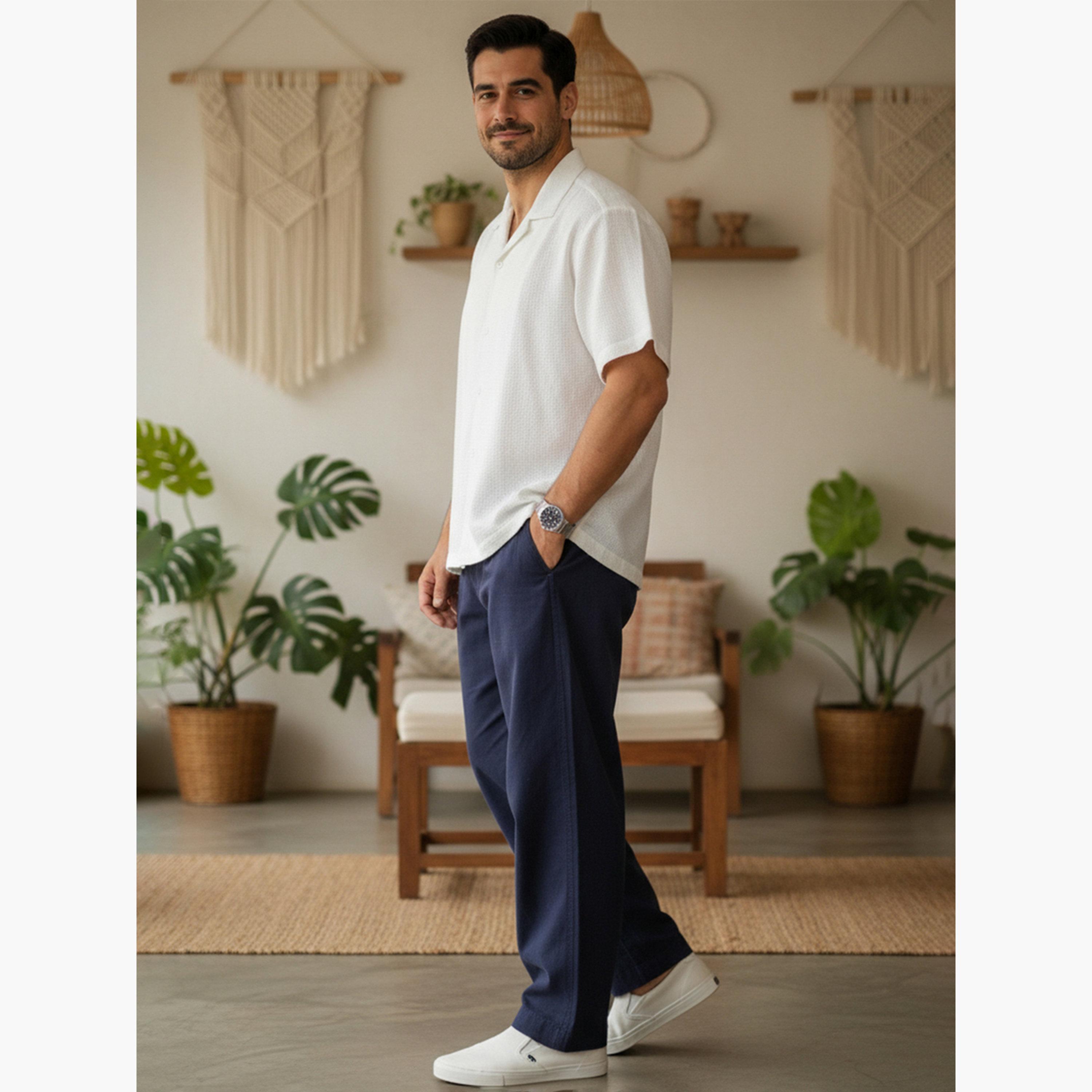 TRULOOM & X Styli Men Navy Regular Fit Cotton Flex Trousers-men-clothing-bottoms-trousersandchinos-trousers-image-2
