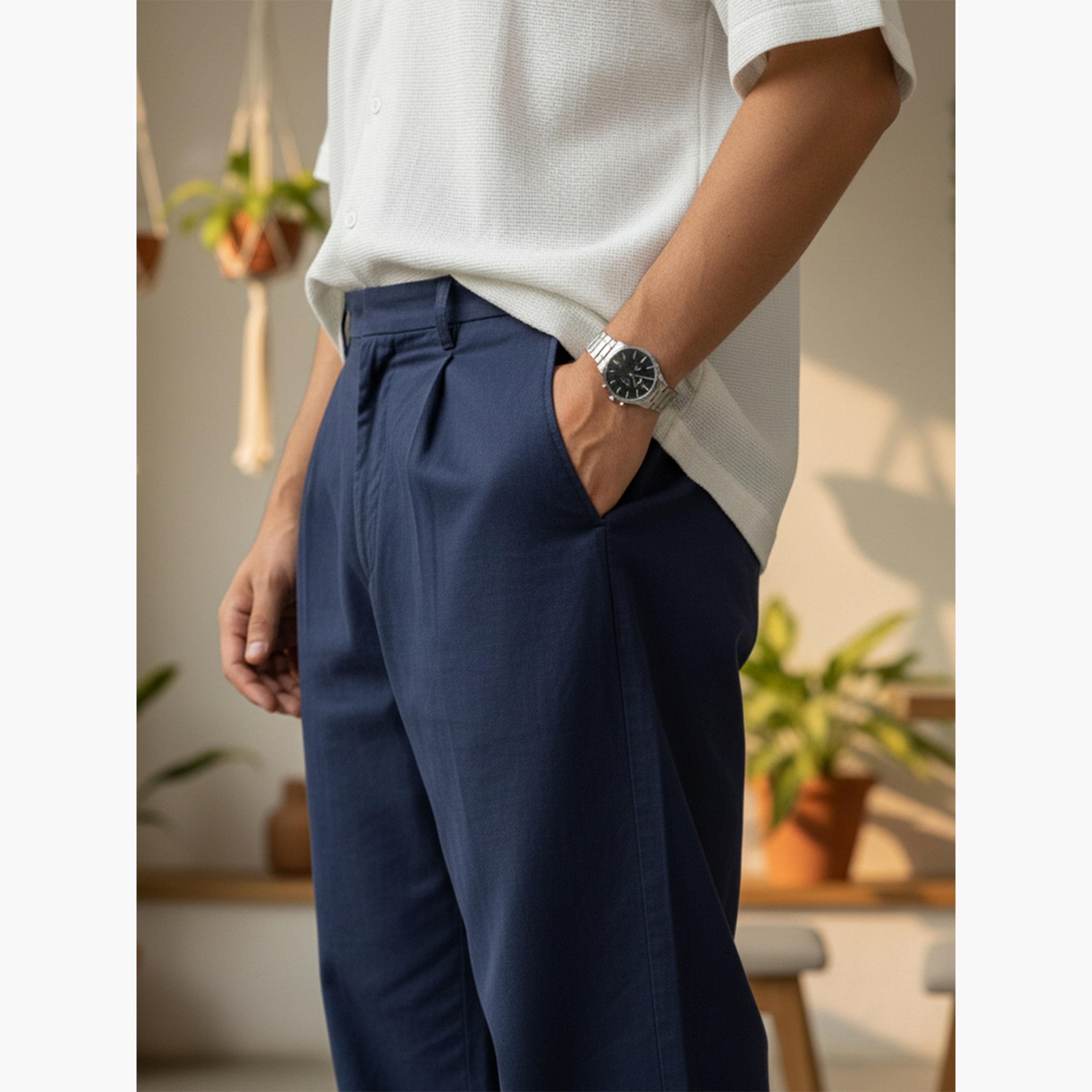 بنطال قطن بقصة عادية للرجال-men-clothing-bottoms-trousersandchinos-trousers-image-4
