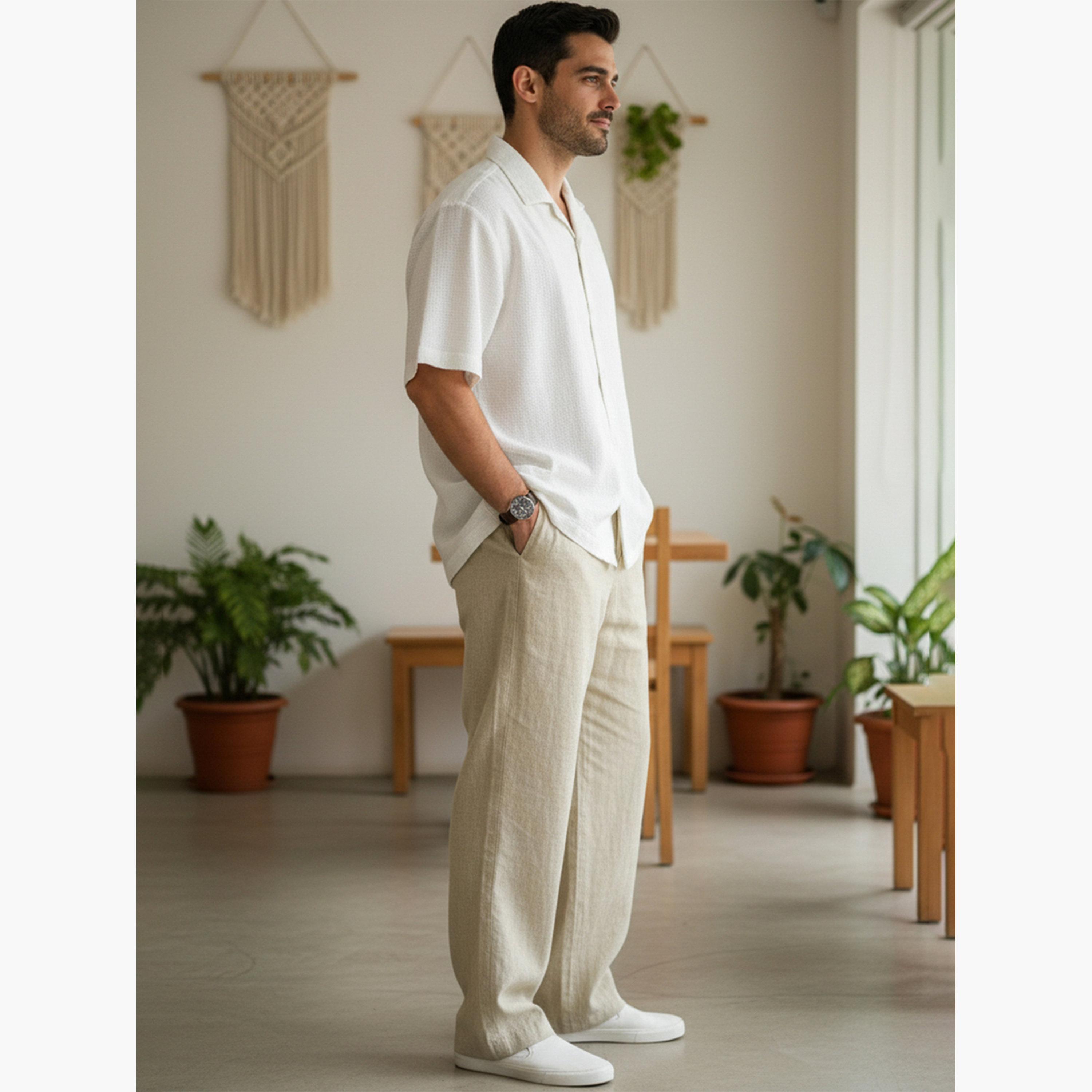 TRULOOM & X Styli Men Beige Regular Fit Cotton Flex Trousers-men-clothing-bottoms-trousersandchinos-trousers-image-2