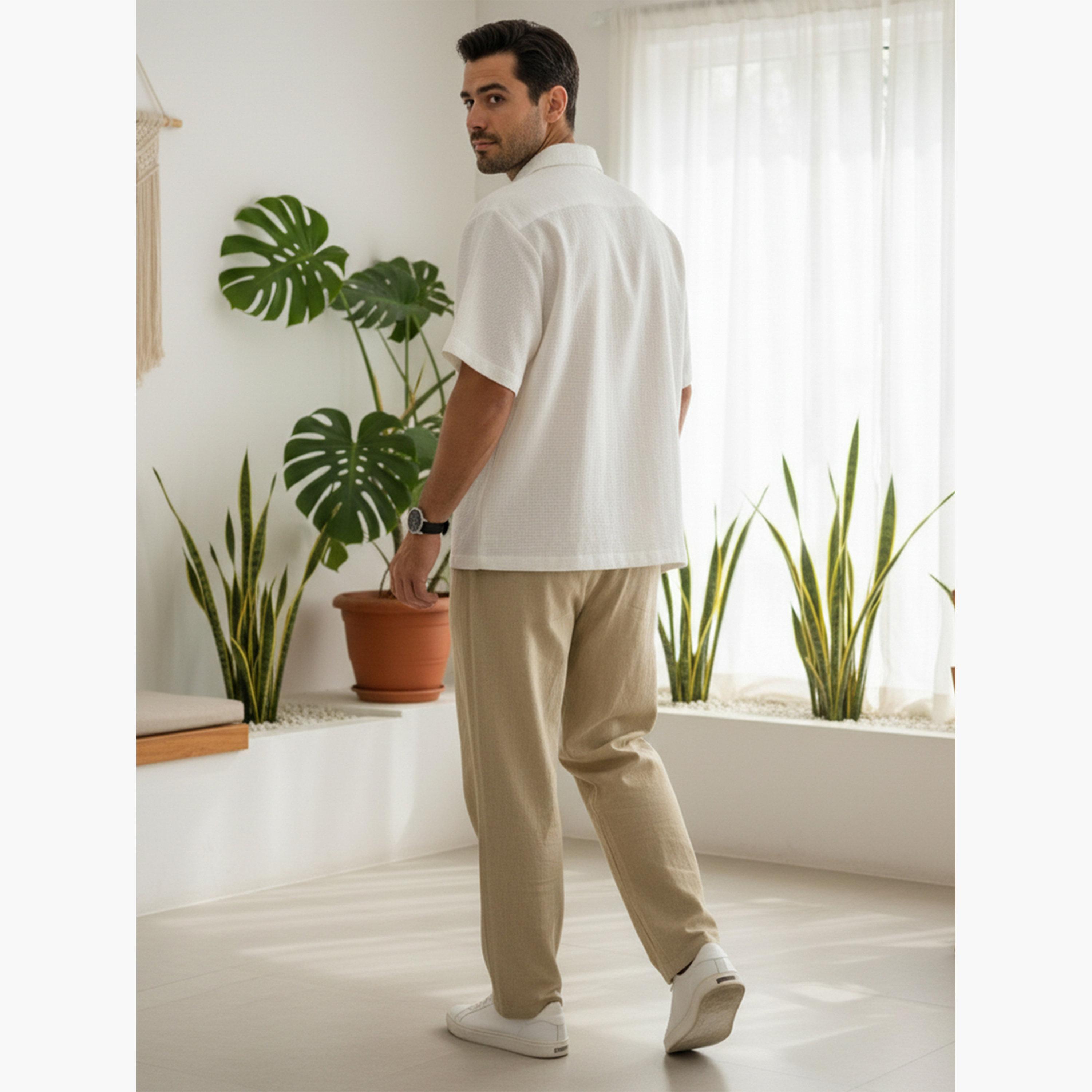 TRULOOM & X Styli Men Beige Regular Fit Cotton Flex Trousers-men-clothing-bottoms-trousersandchinos-trousers-image-3