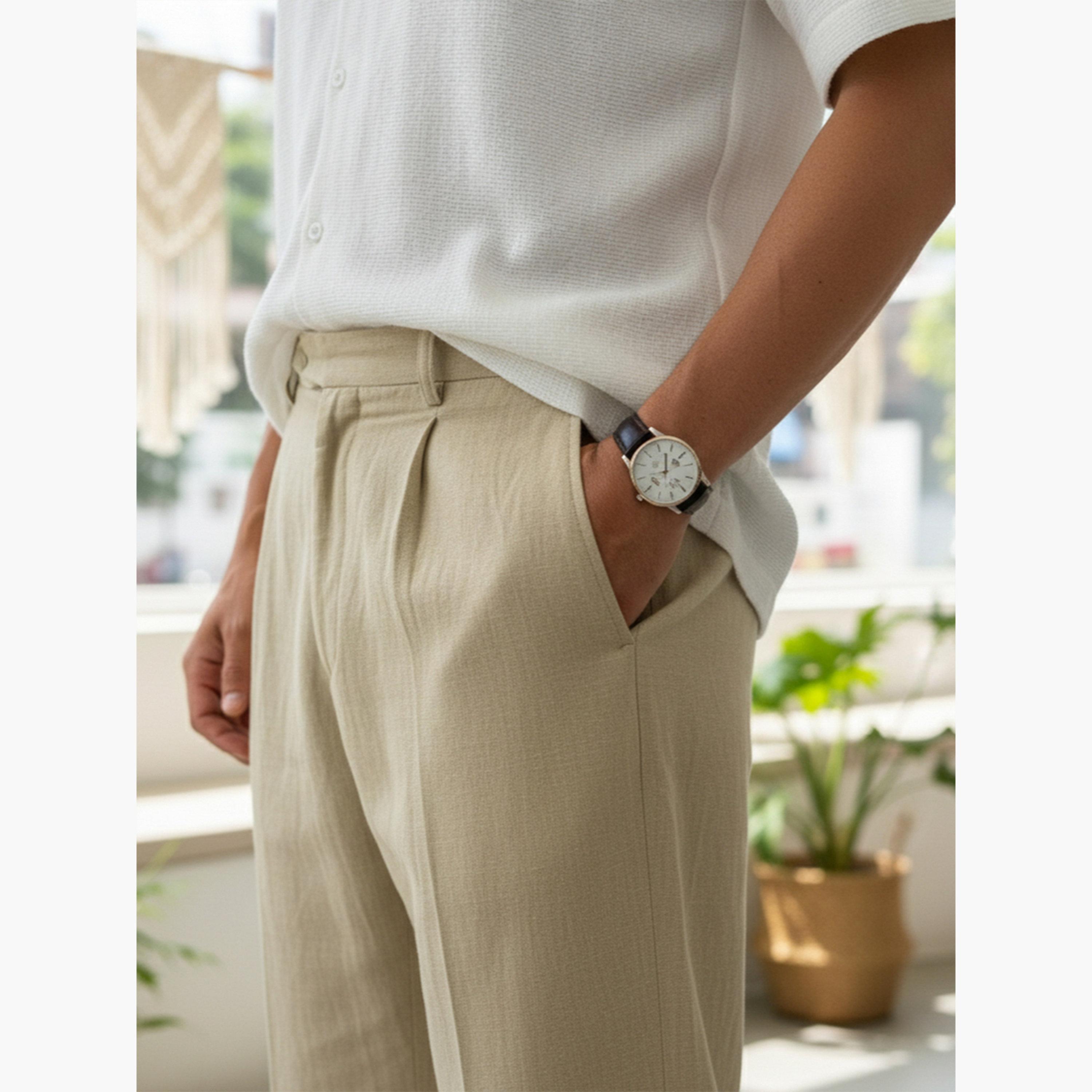 بنطال قطن بقصة عادية للرجال-men-clothing-bottoms-trousersandchinos-trousers-image-4