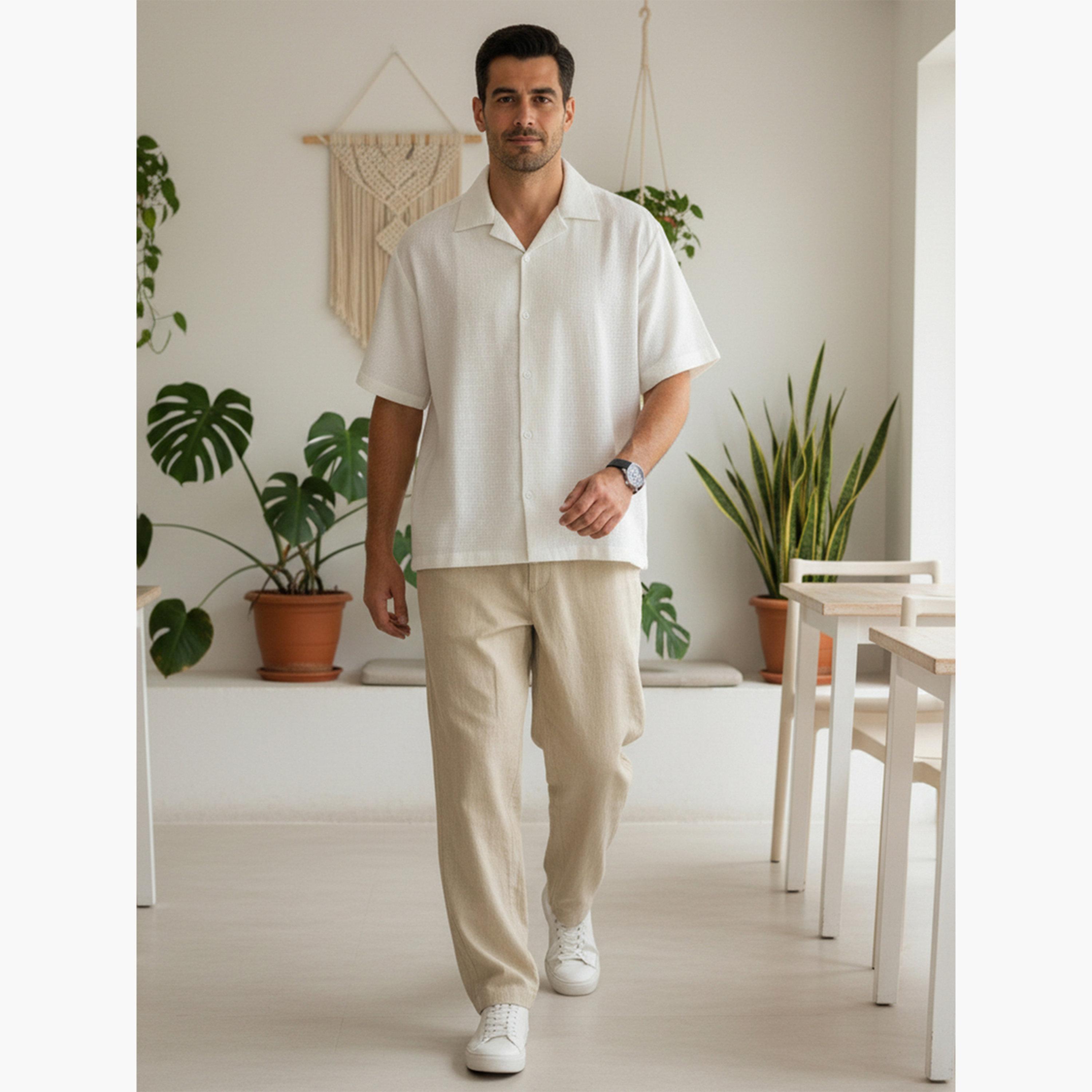 TRULOOM & X Styli Men Beige Regular Fit Cotton Flex Trousers-men-clothing-bottoms-trousersandchinos-trousers-image-5