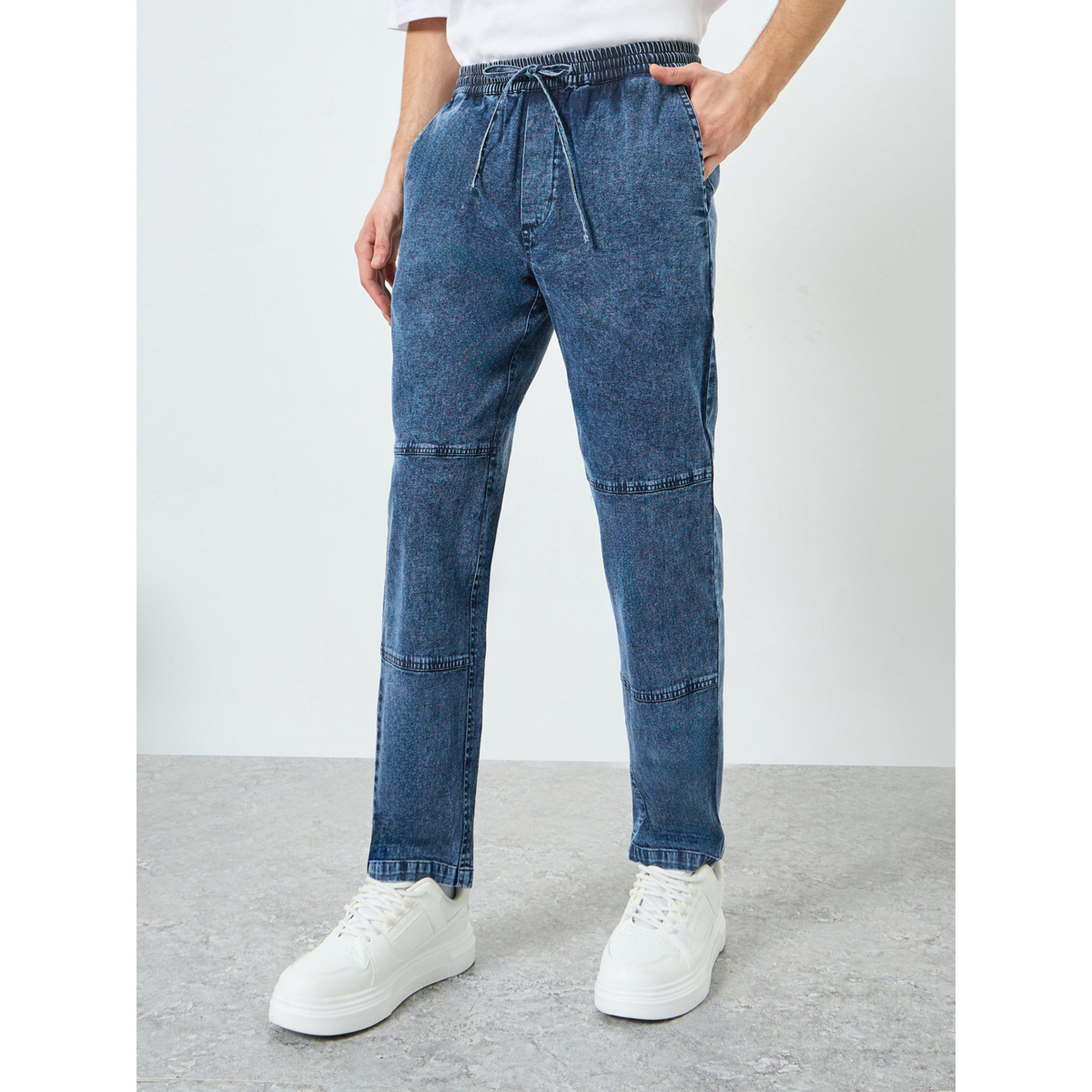 Styli Men Washed Chambray Trousers with Cut and Sew Detail-men-clothing-bottoms-joggers-image-1