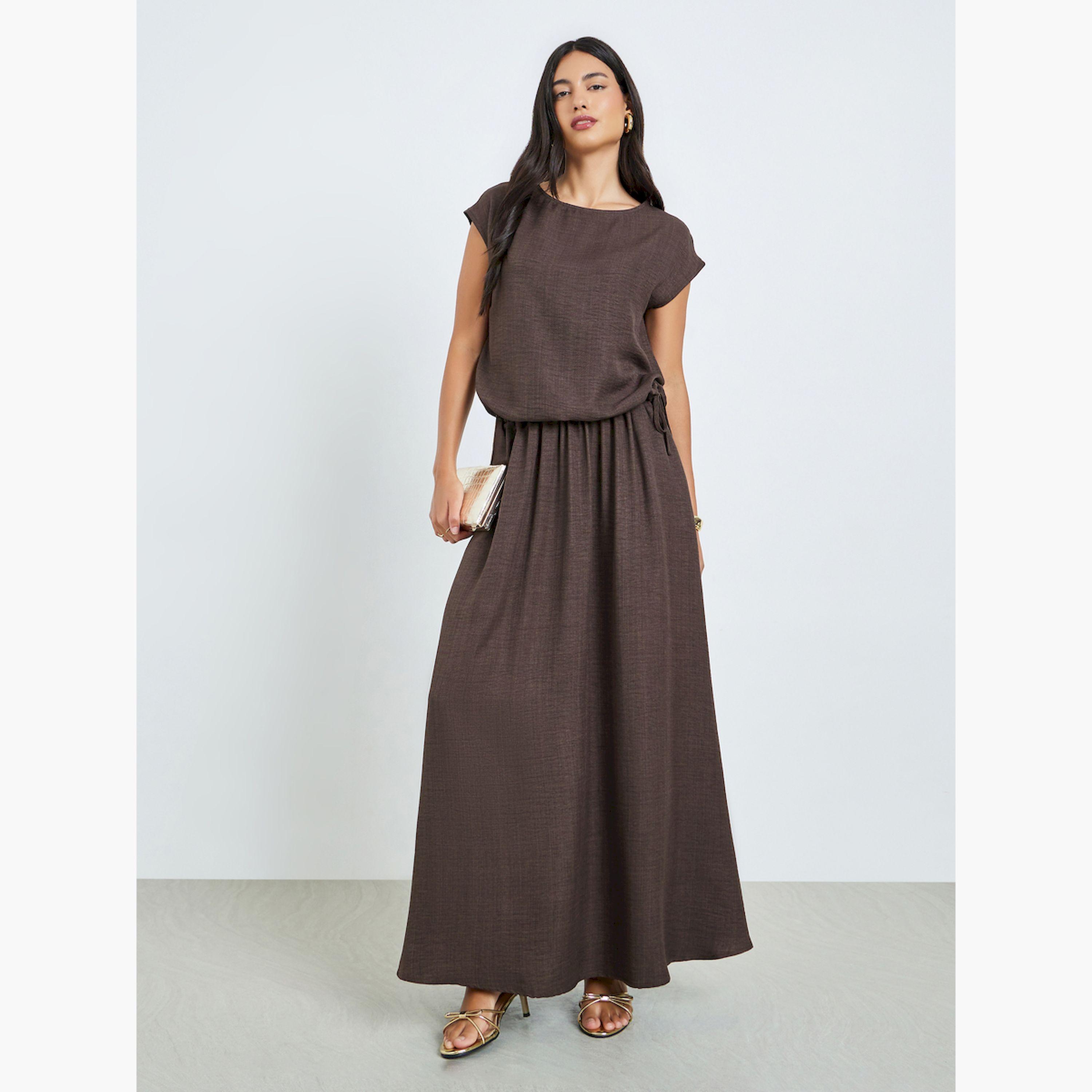 ستايلي - بلوزة لون بني برباط عند الخصر-women-clothing-shirtsandblouses-blouses-image-2