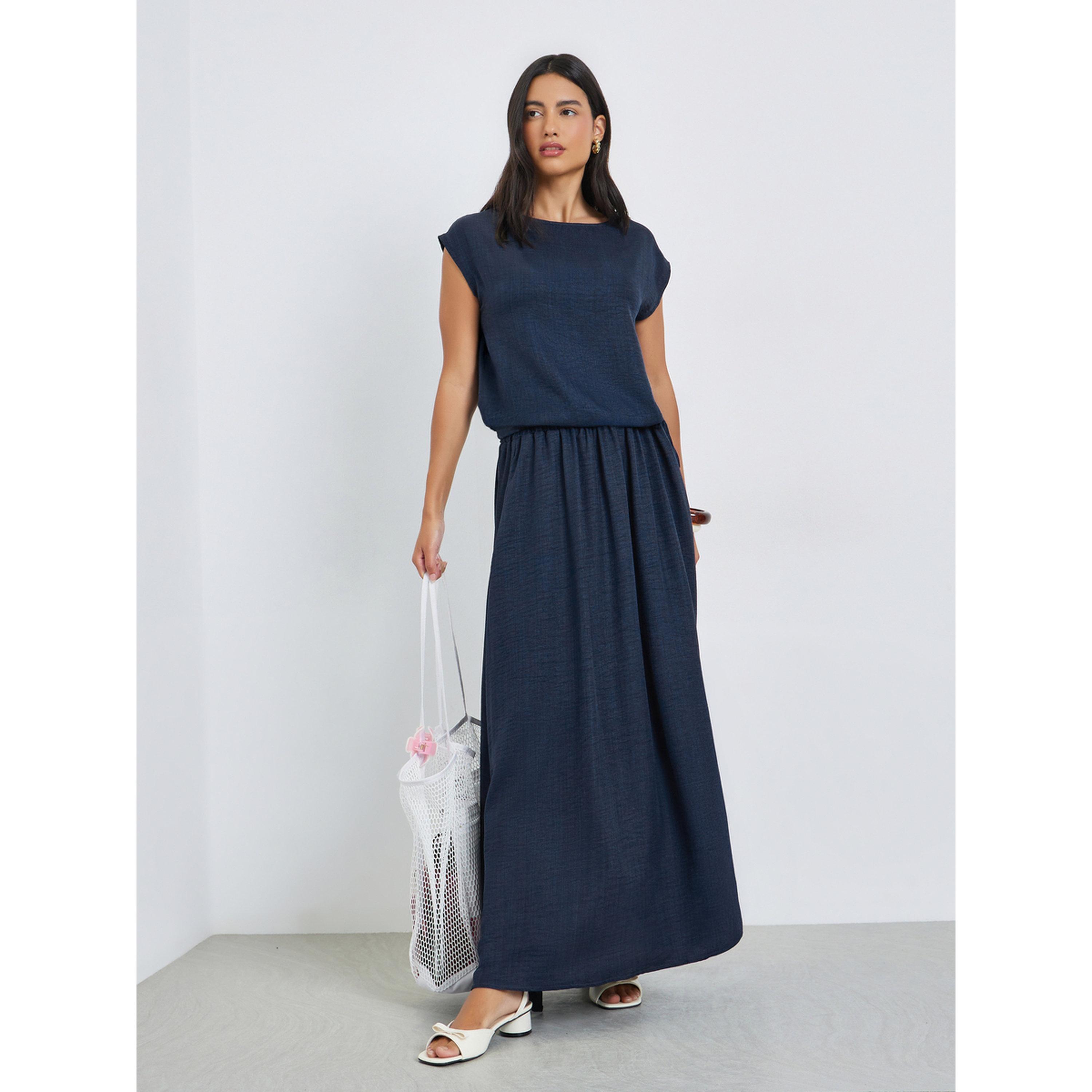 Styli Navy Blue Cap Sleeve Top with Drawstring-women-clothing-shirtsandblouses-blouses-image-2