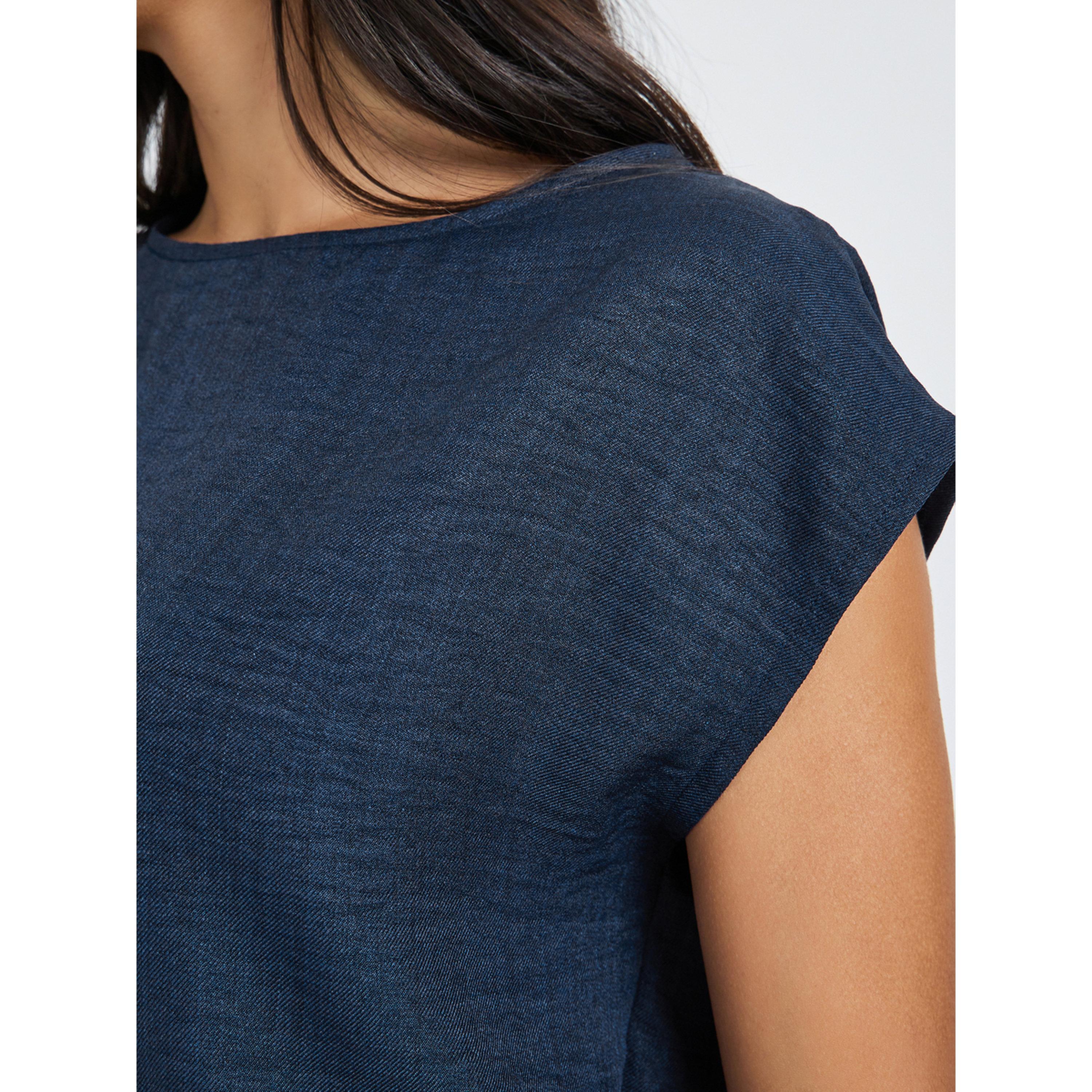 Styli Navy Blue Cap Sleeve Top with Drawstring-women-clothing-shirtsandblouses-blouses-image-4
