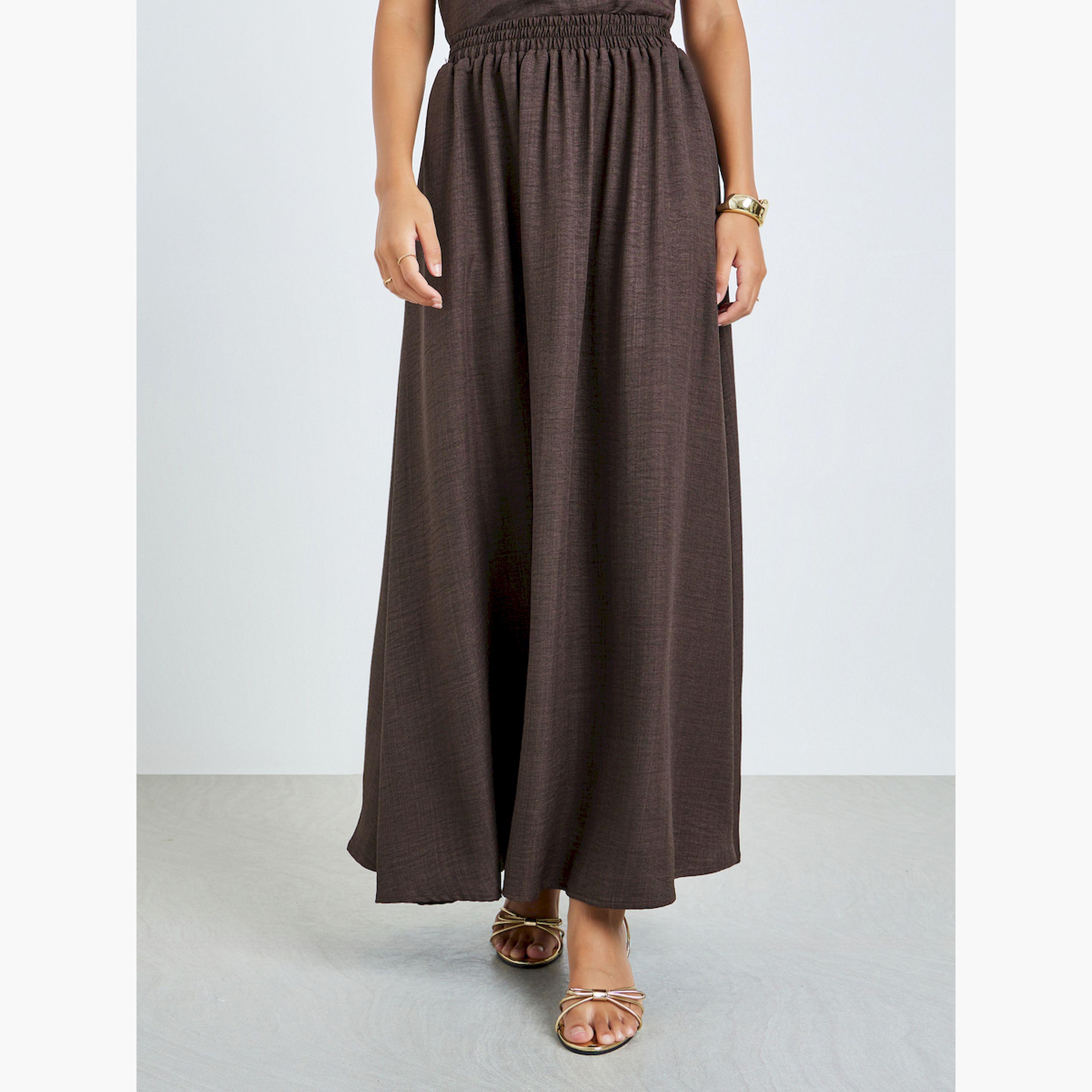 ستايلي - تنورة ماكسي لون بني تصميم A-women-clothing-bottoms-skirts-image-1