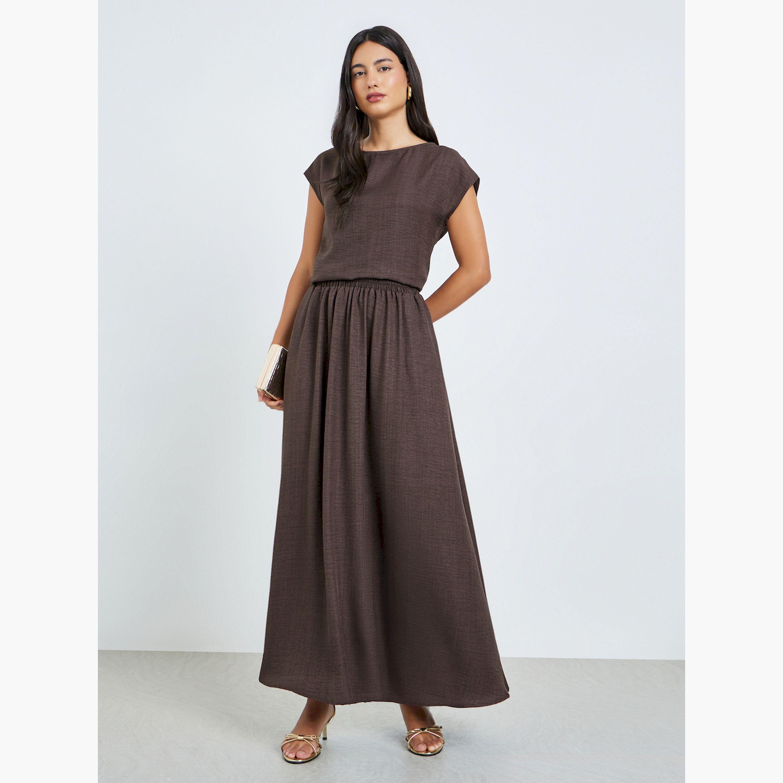 ستايلي - تنورة ماكسي لون بني تصميم A-women-clothing-bottoms-skirts-image-2