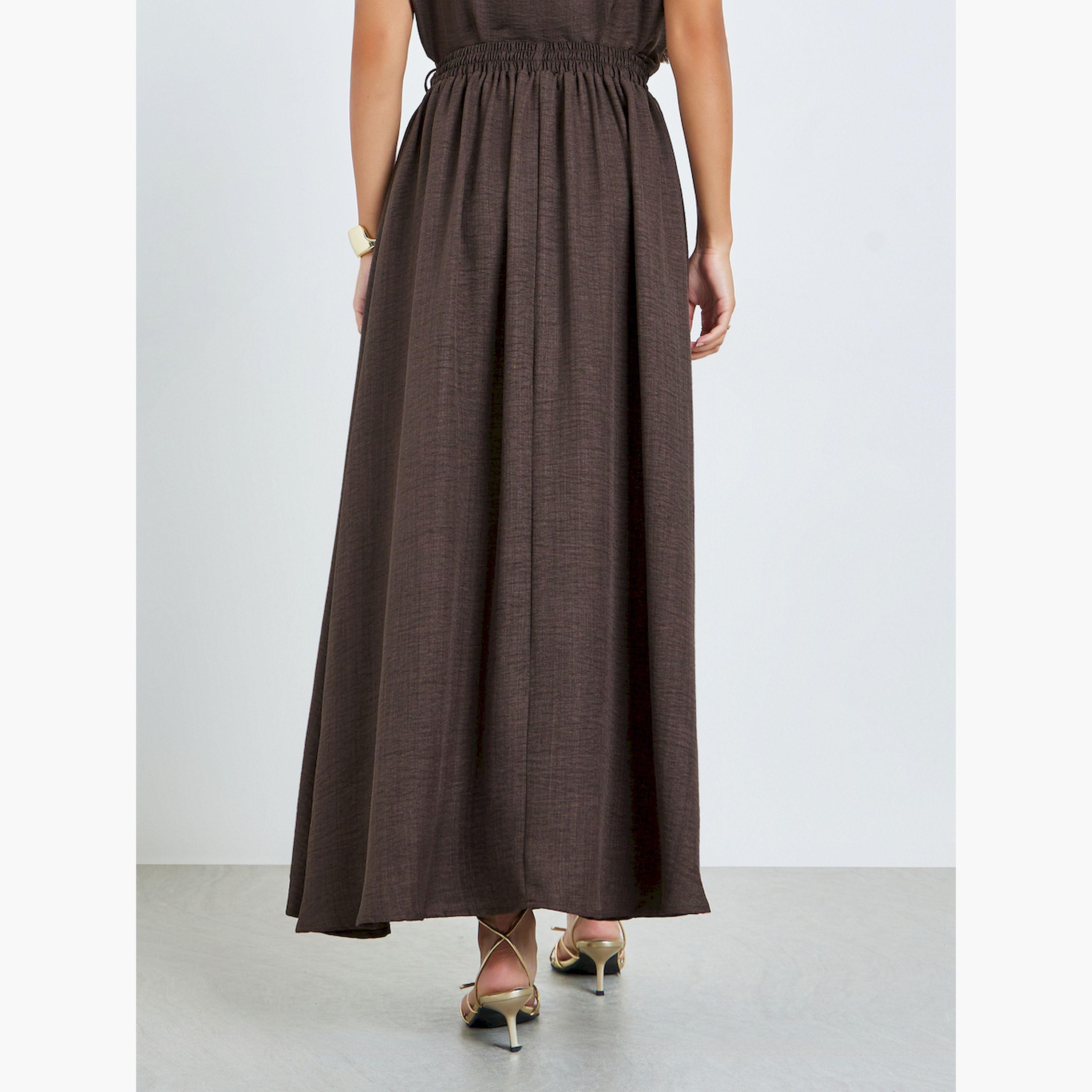 ستايلي - تنورة ماكسي لون بني تصميم A-women-clothing-bottoms-skirts-image-4