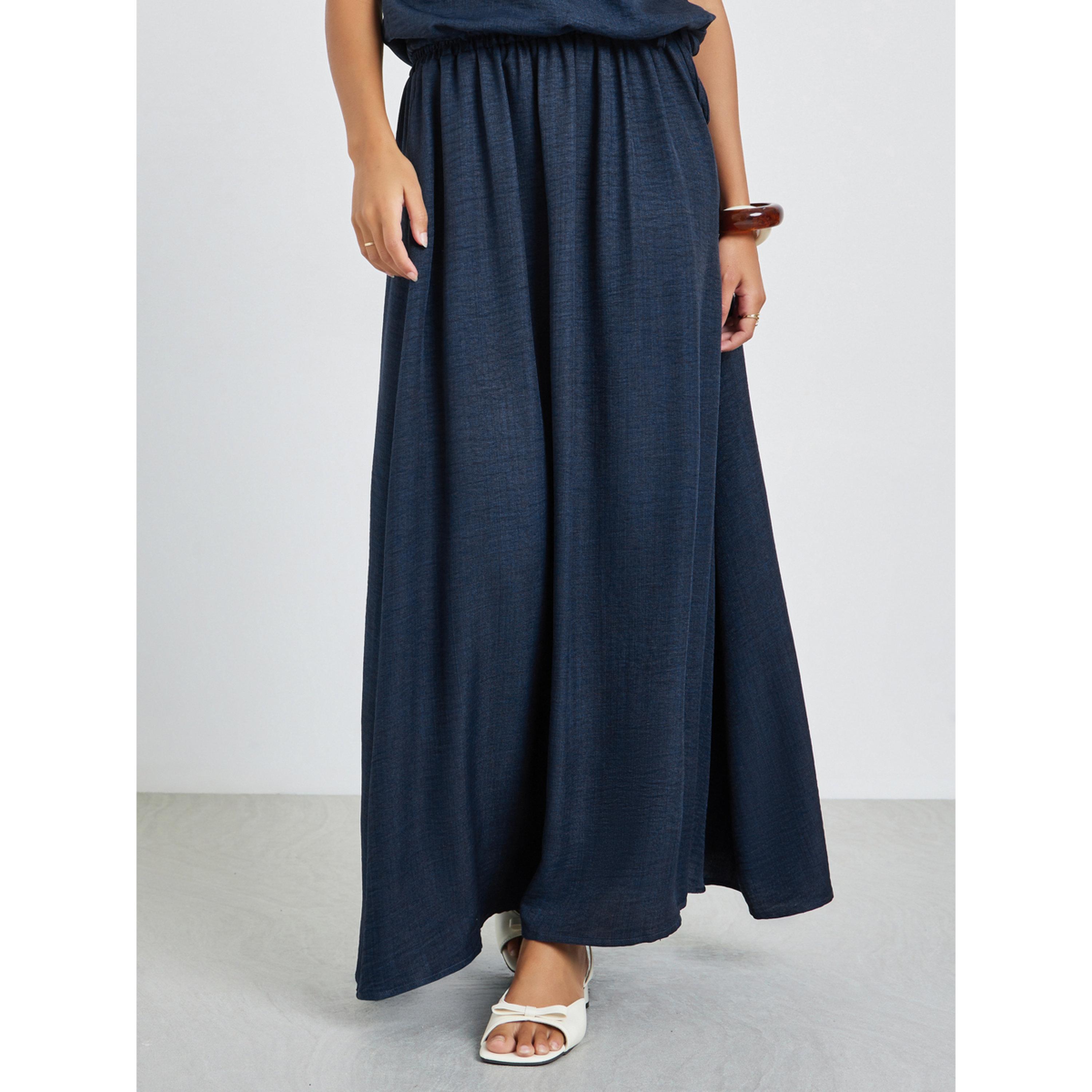Styli Navy Blue Solid A-Line Maxi Skirt-women-clothing-bottoms-skirts-image-1