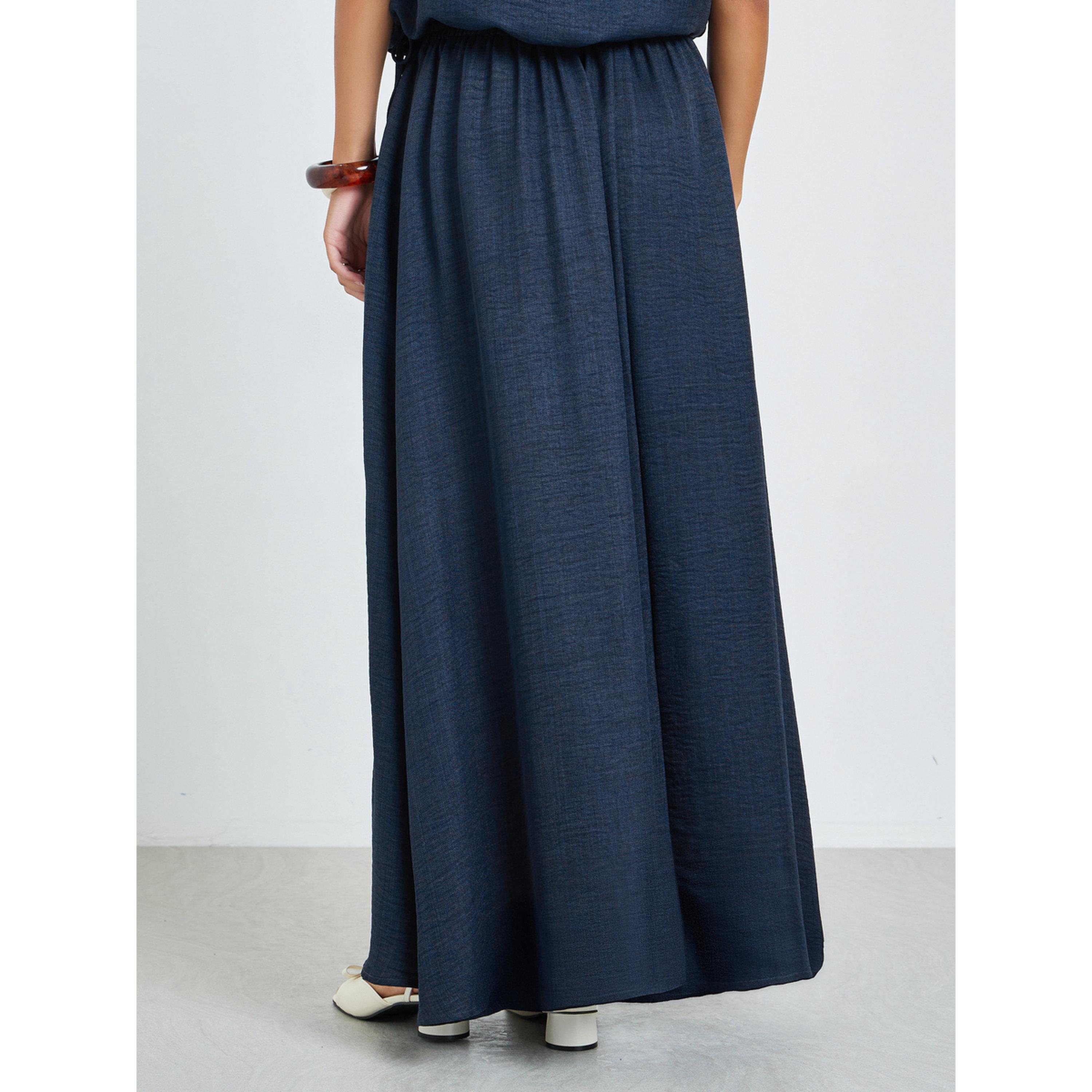 Styli Navy Blue Solid A-Line Maxi Skirt-women-clothing-bottoms-skirts-image-4