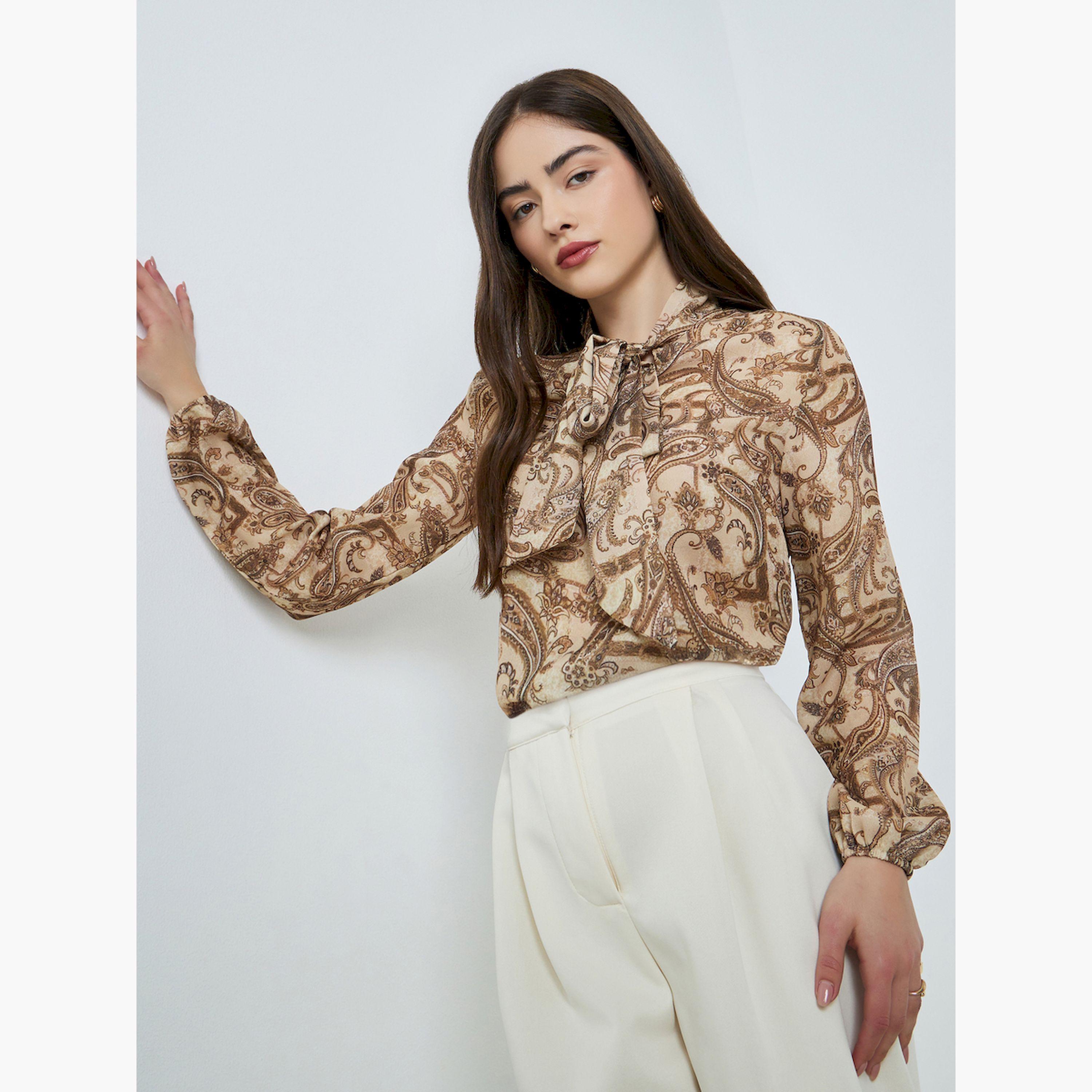 Styli Brown Paisley Printed Regular Fit Blouse-women-clothing-shirtsandblouses-blouses-image-3