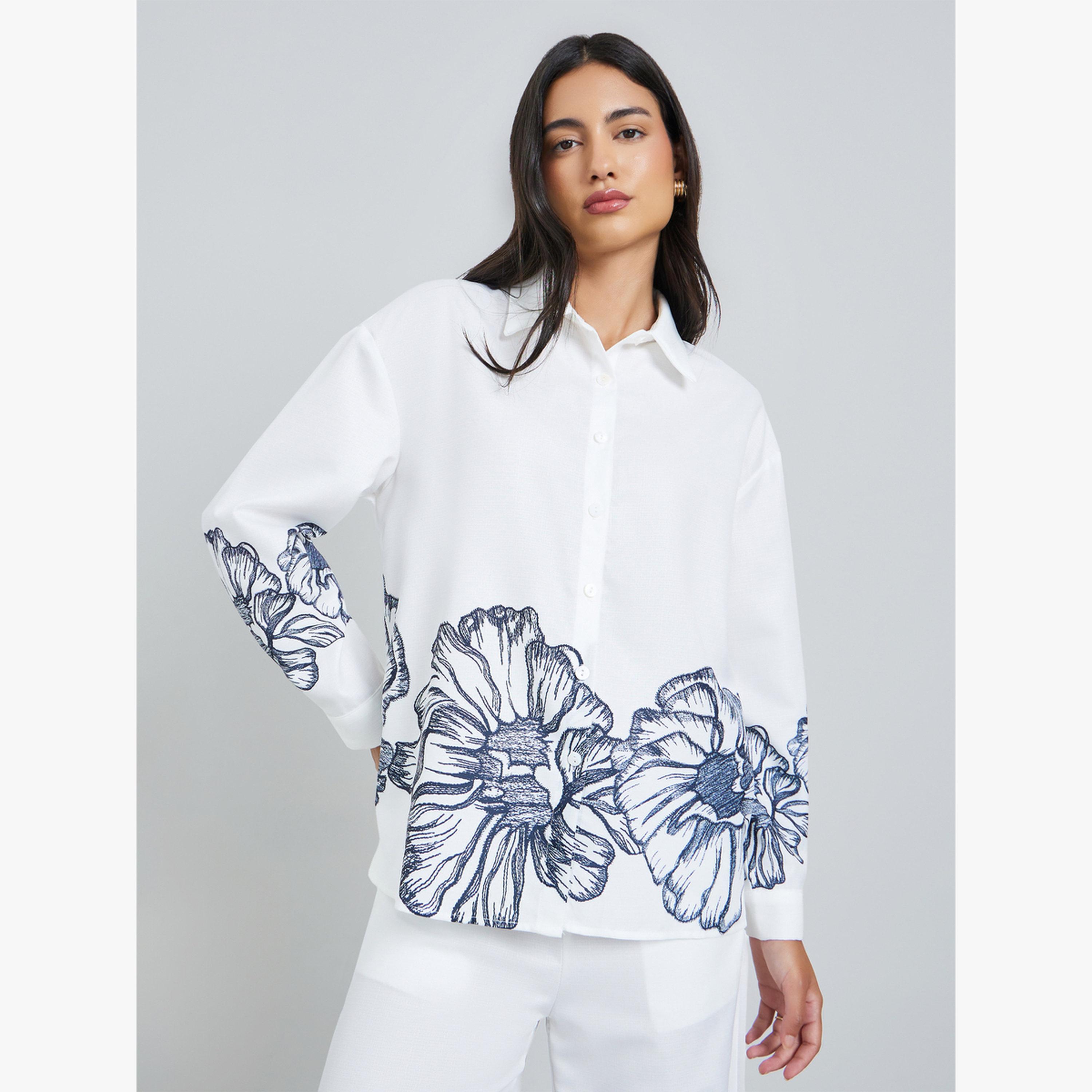 Styli Off-White Floral Print Long Sleeve Shirt-women-clothing-shirtsandblouses-blouses-image-1