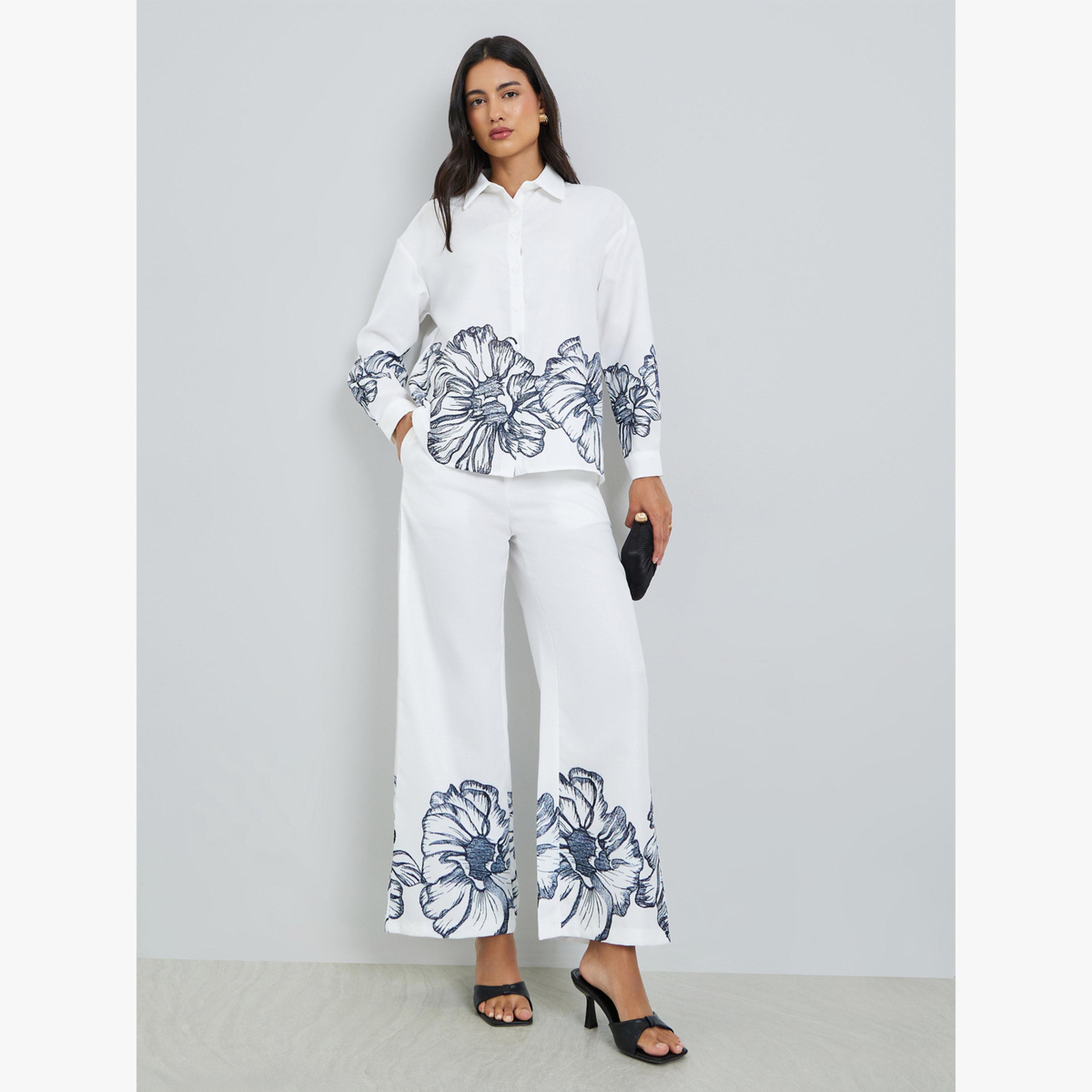 Styli White Floral Print Straight Leg Pants-women-clothing-bottoms-joggers-image-2