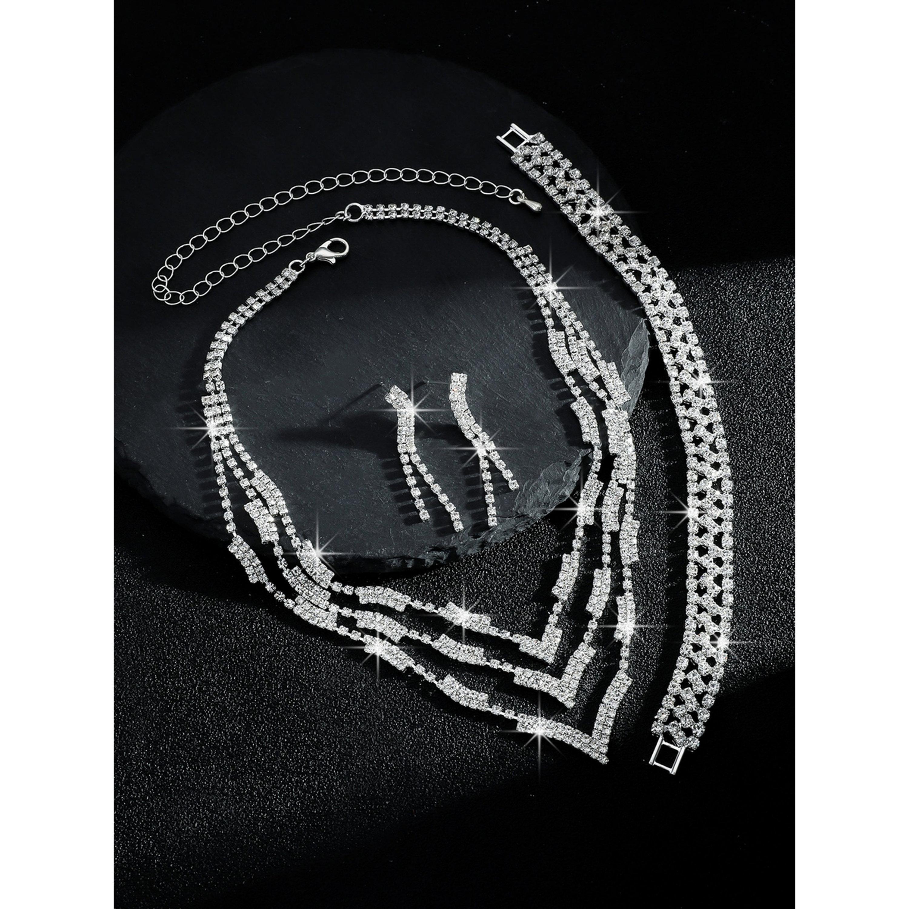 طقم مجوهرات 3 قطع عقد وسوار وأقراط منمقة-women-watchesandjewellery-jewellery-jewellerysets-image-4