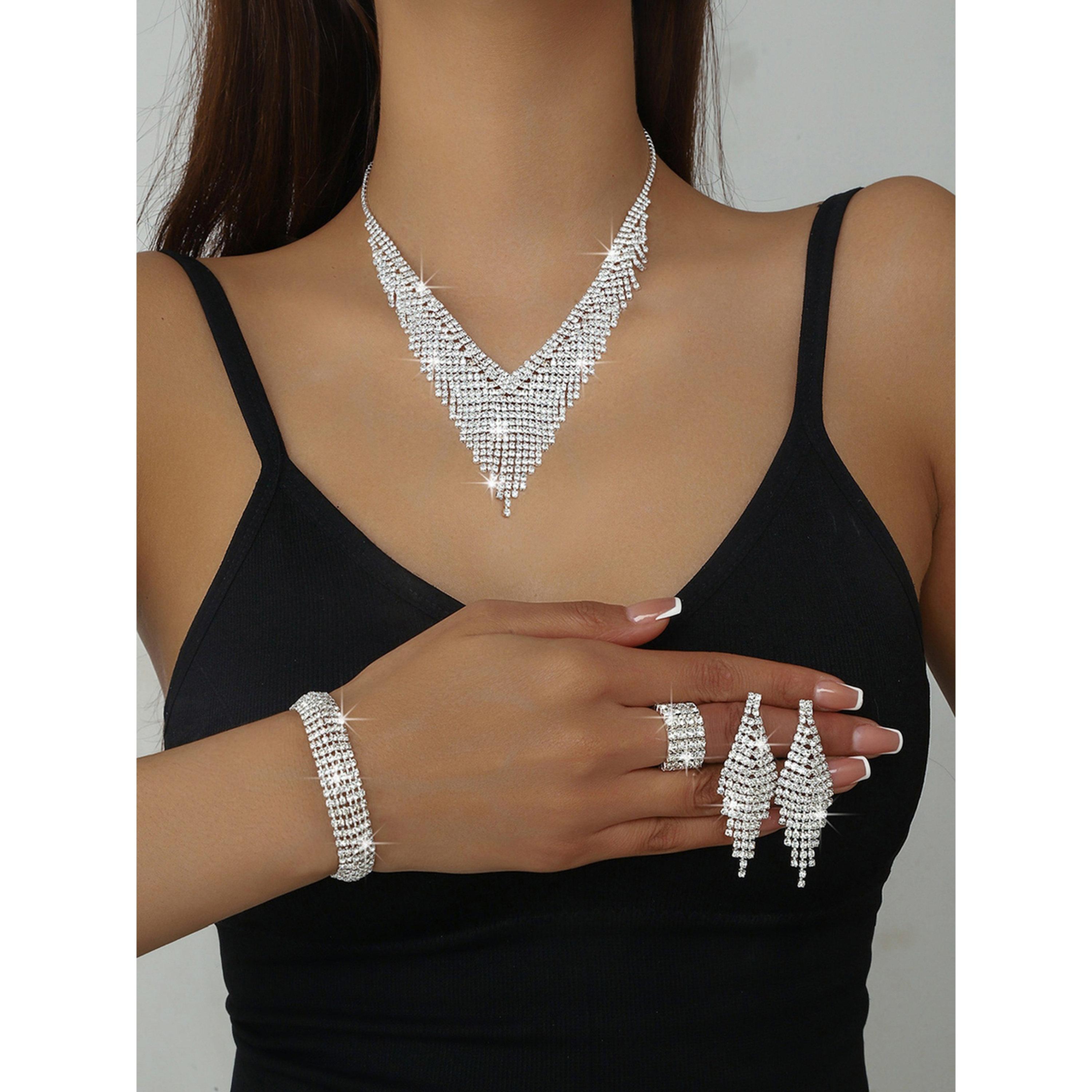 Take Two 4-Piece Embellished Necklace, Bracelet, Ring And Earrings Jewelry Set-women-watchesandjewellery-jewellery-jewellerysets-image-2