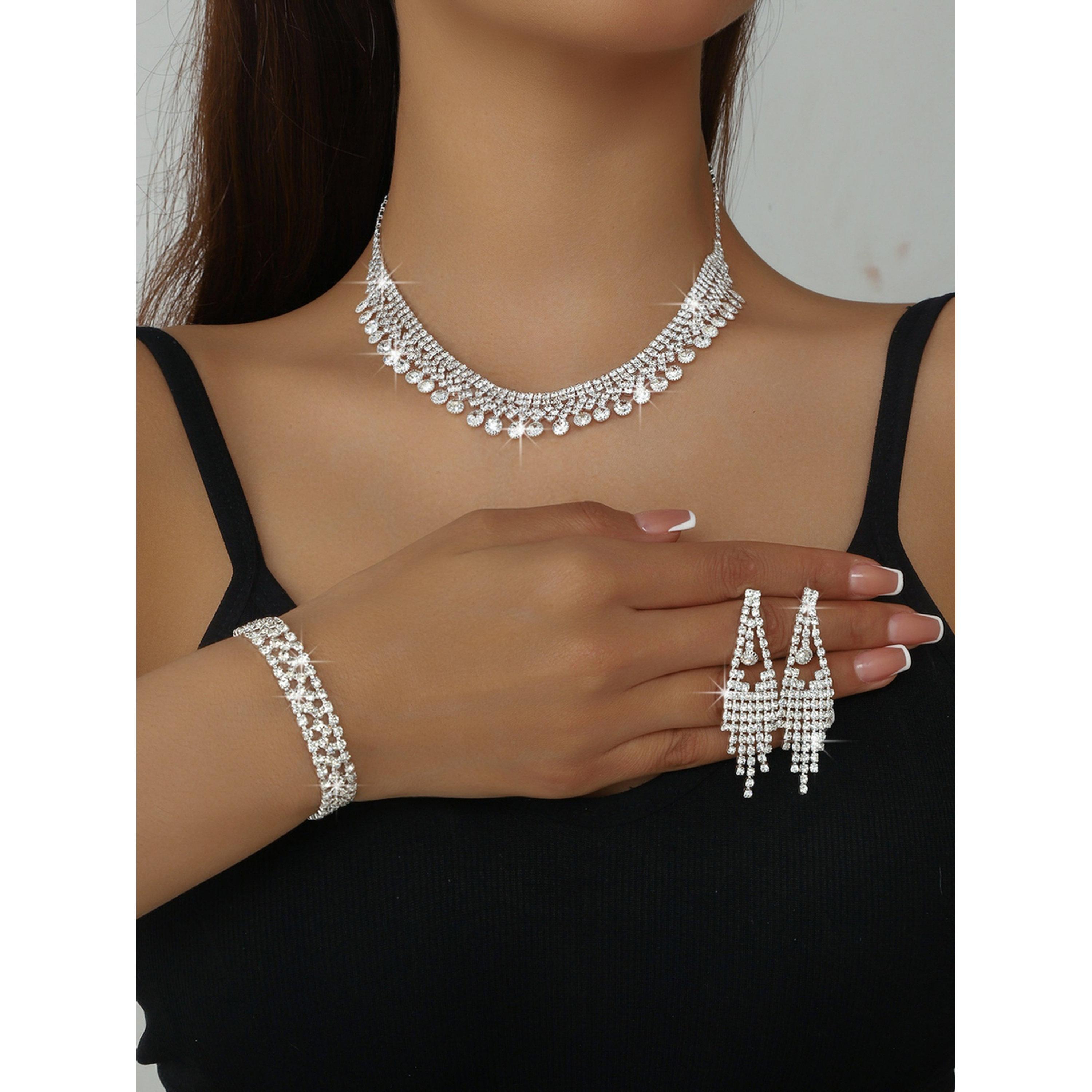 طقم مجوهرات 3 قطع عقد وسوار وأقراط منمقة-women-watchesandjewellery-jewellery-jewellerysets-image-2