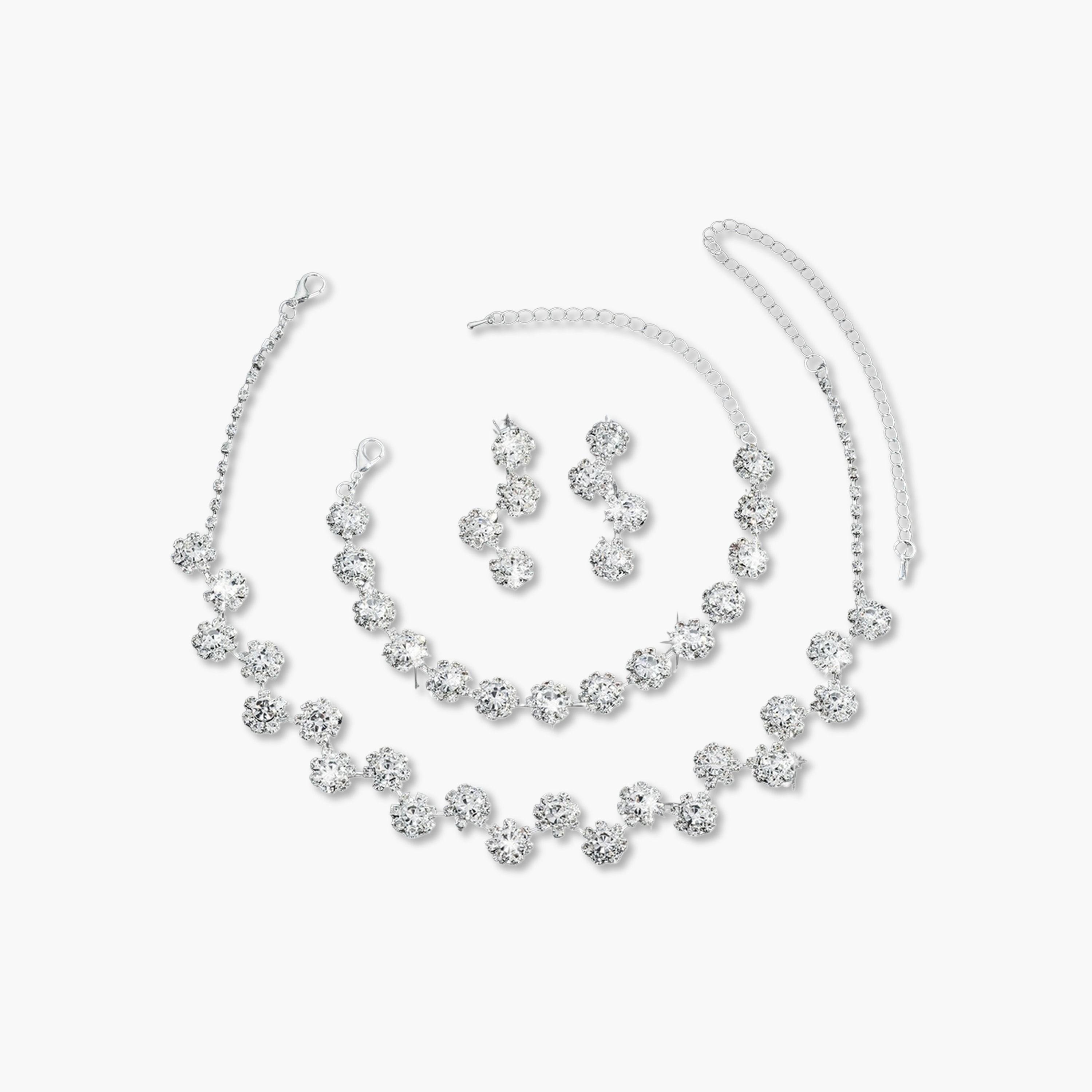 طقم مجوهرات 3 قطع عقد بتصميم زهرة وسوار وأقراط منمقة-women-watchesandjewellery-jewellery-jewellerysets-image-1