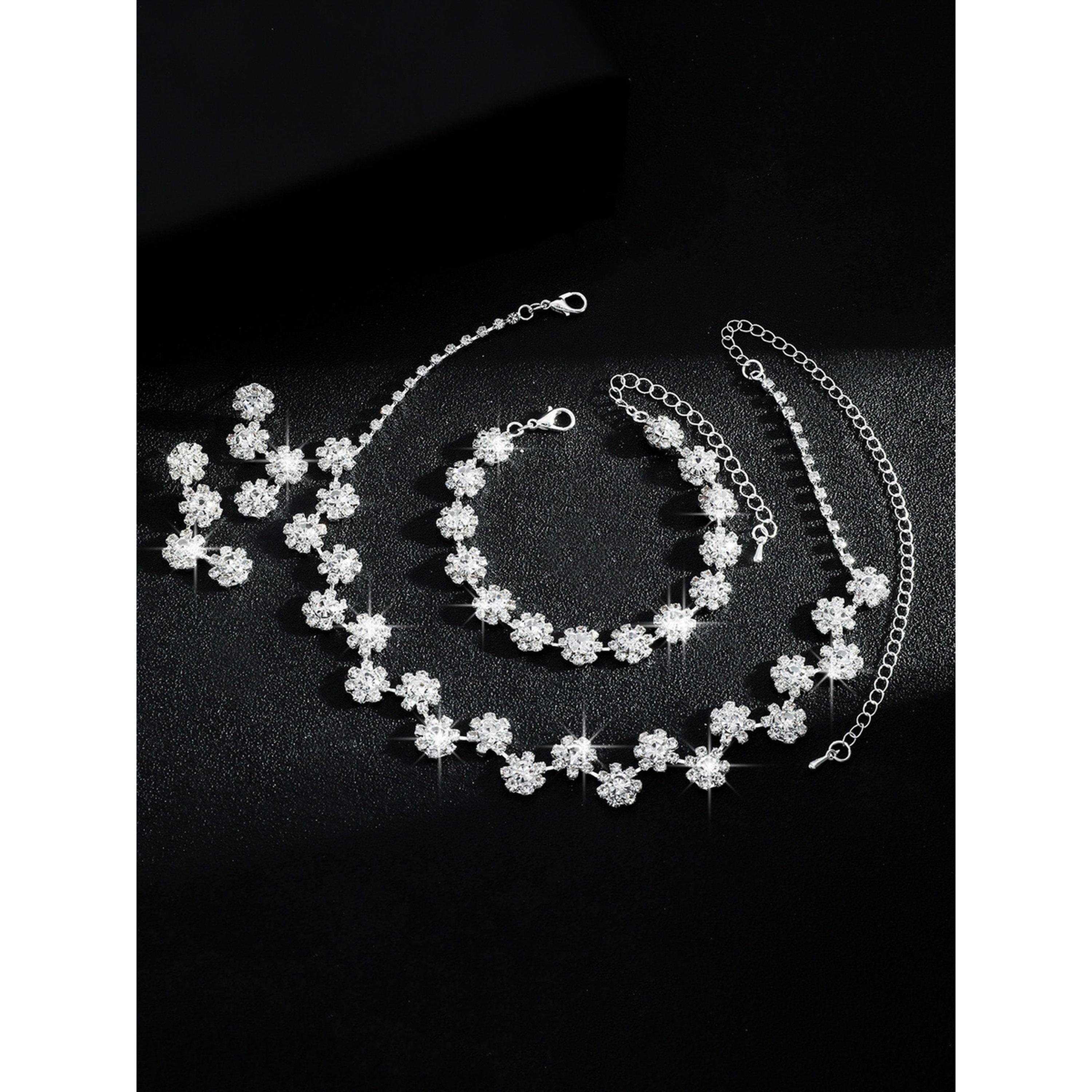 طقم مجوهرات 3 قطع عقد بتصميم زهرة وسوار وأقراط منمقة-women-watchesandjewellery-jewellery-jewellerysets-image-4