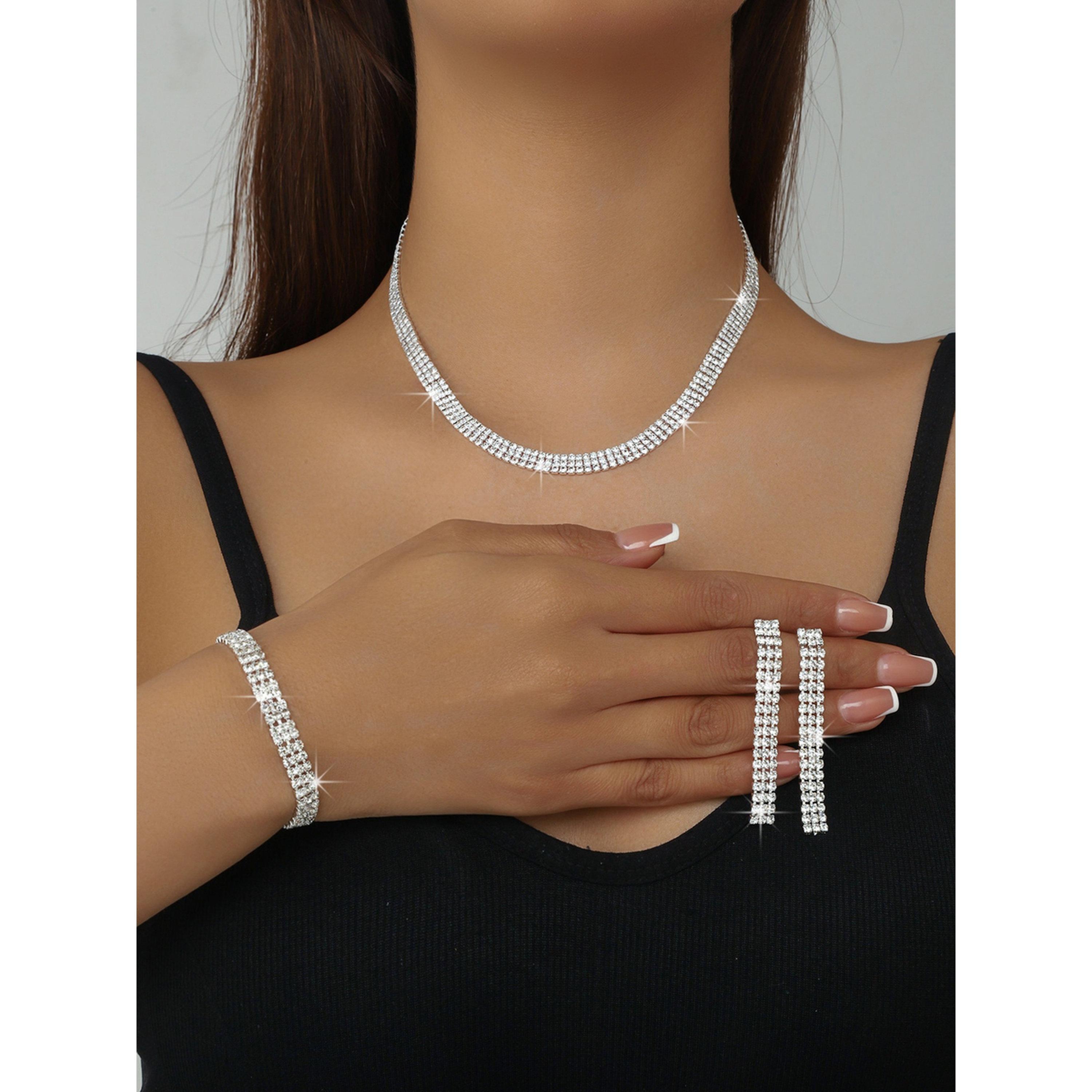 طقم مجوهرات 3 قطع عقد وسوار وأقراط منمقة-women-watchesandjewellery-jewellery-jewellerysets-image-2