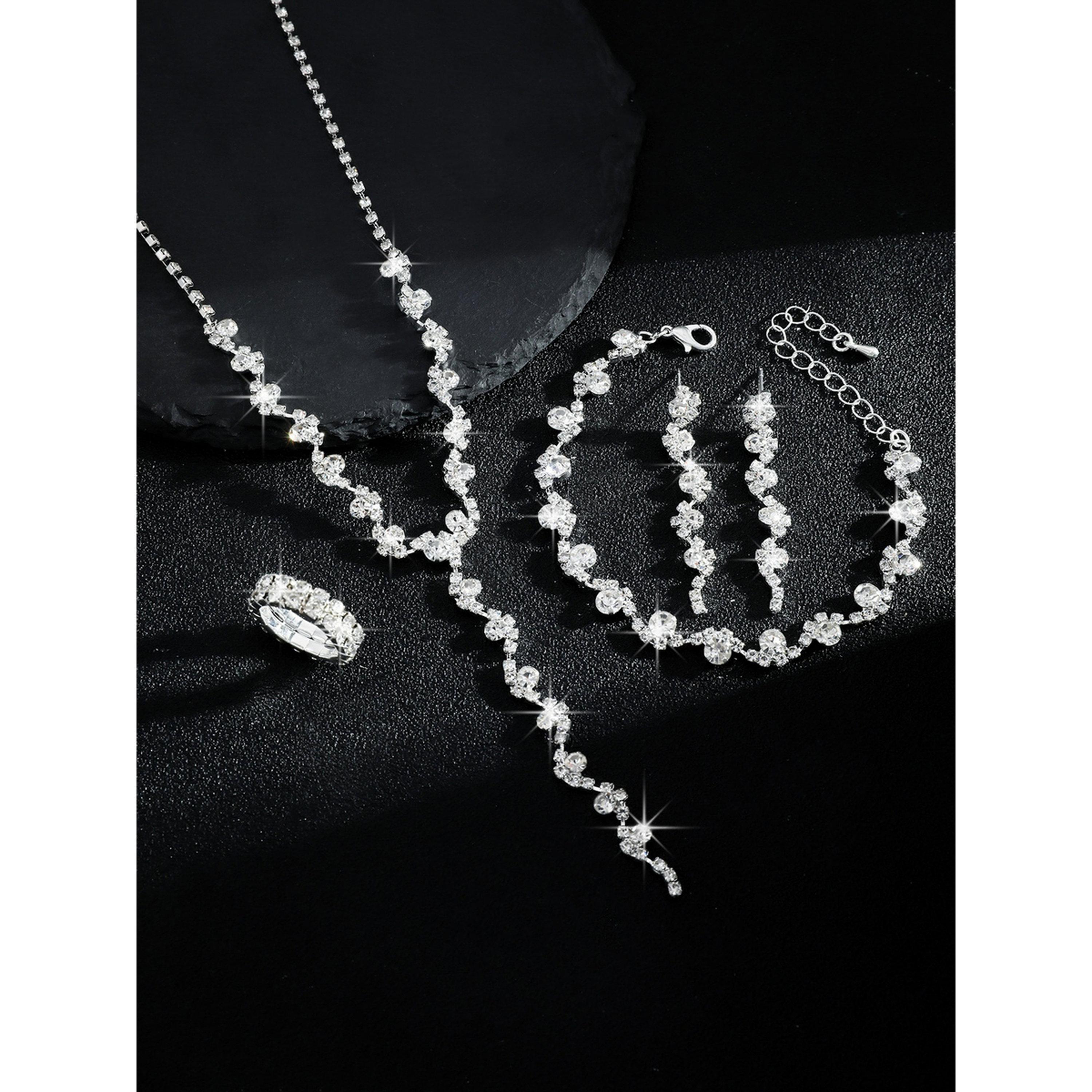 طقم مجوهرات أربع قطع عقد وسوار وخاتم وأقراط مزين-women-watchesandjewellery-jewellery-jewellerysets-image-3