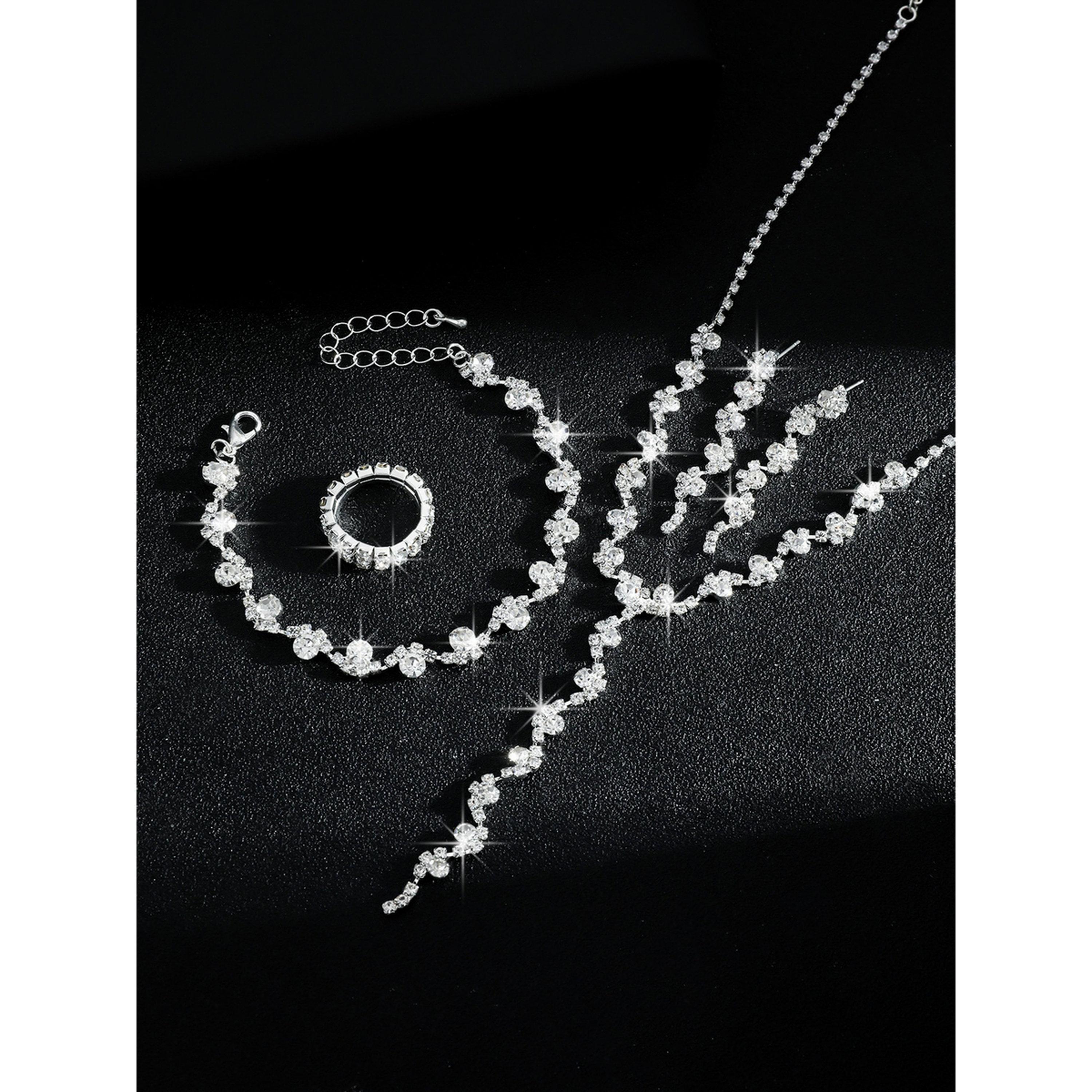 طقم مجوهرات أربع قطع عقد وسوار وخاتم وأقراط مزين-women-watchesandjewellery-jewellery-jewellerysets-image-4