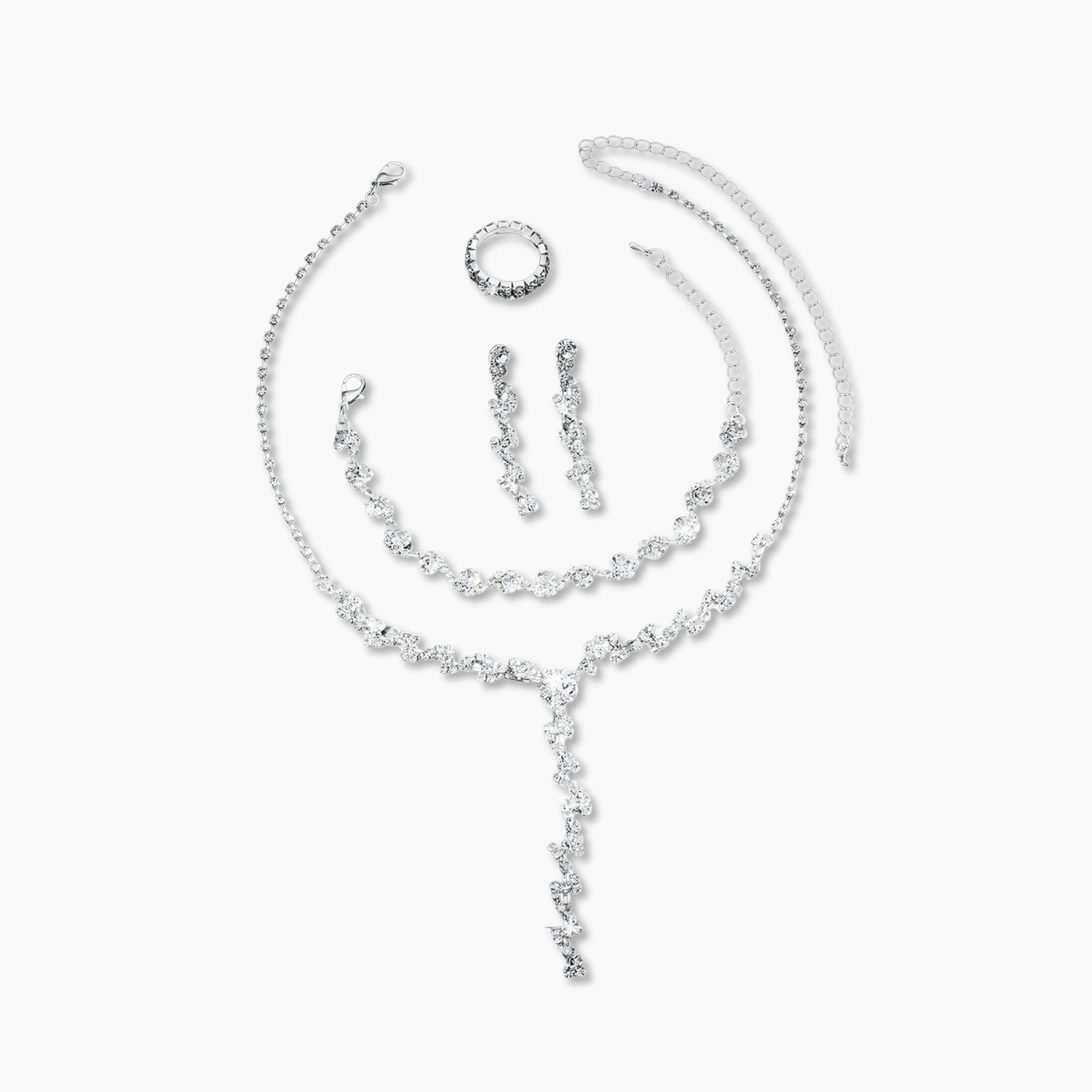 طقم مجوهرات أربع قطع عقد وسوار وخاتم وأقراط مزين-women-watchesandjewellery-jewellery-jewellerysets-image-1