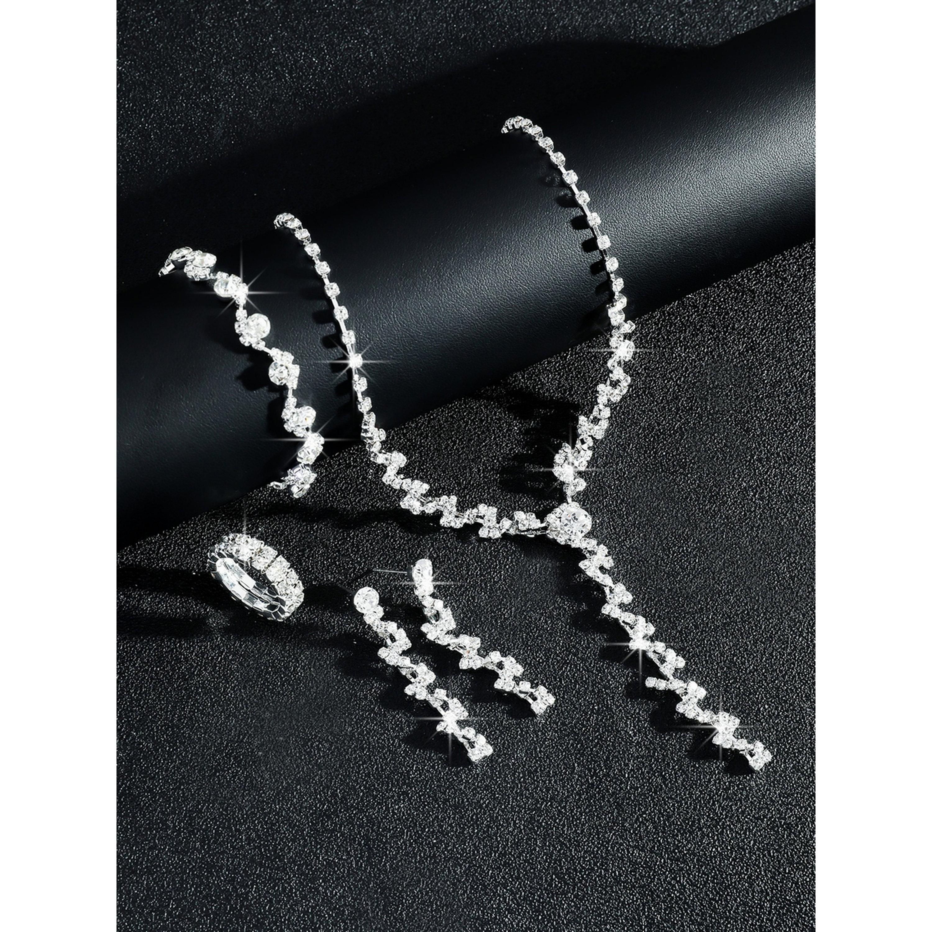 طقم مجوهرات أربع قطع عقد وسوار وخاتم وأقراط مزين-women-watchesandjewellery-jewellery-jewellerysets-image-3